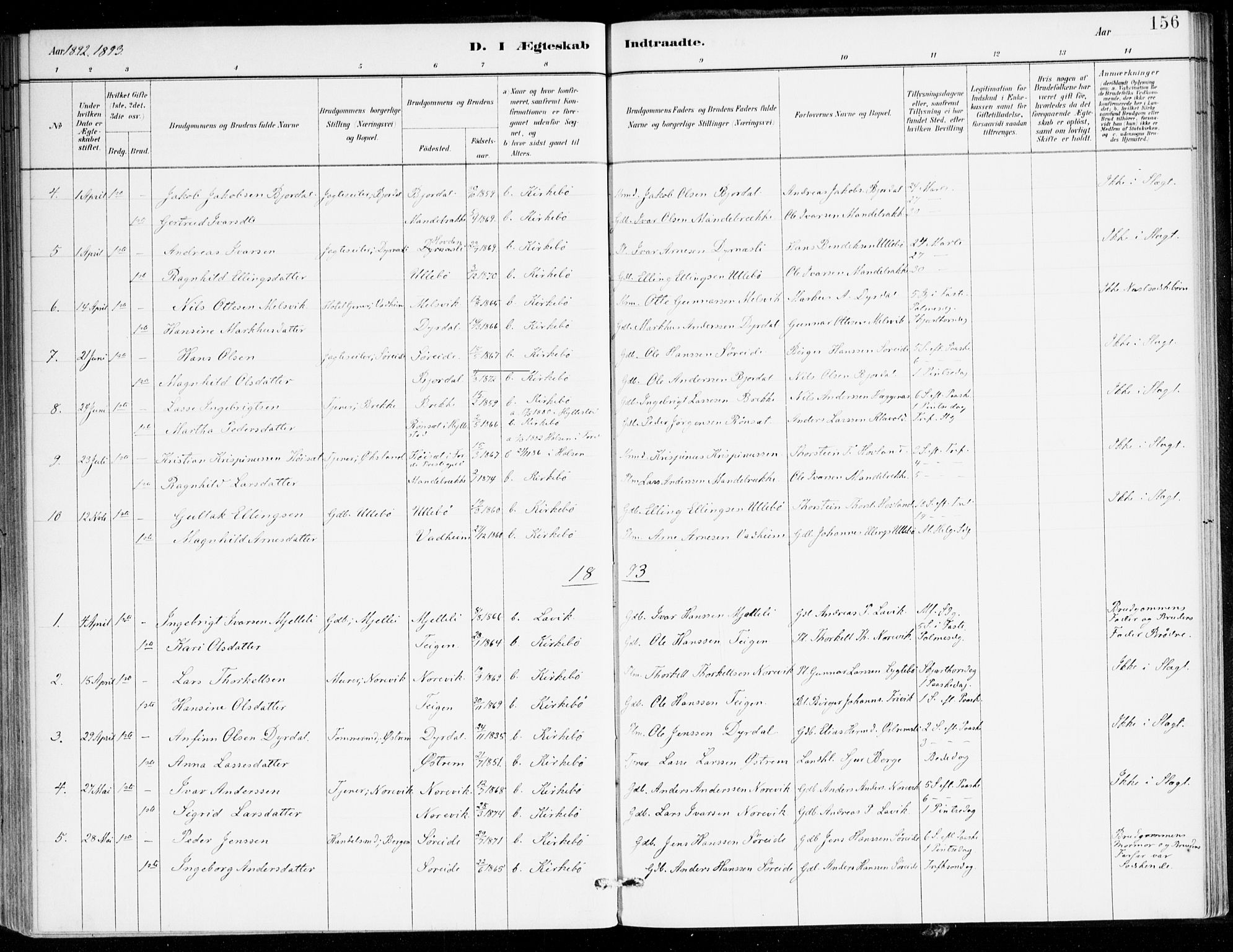 Lavik sokneprestembete, AV/SAB-A-80901: Parish register (official) no. C 1, 1882-1904, p. 156