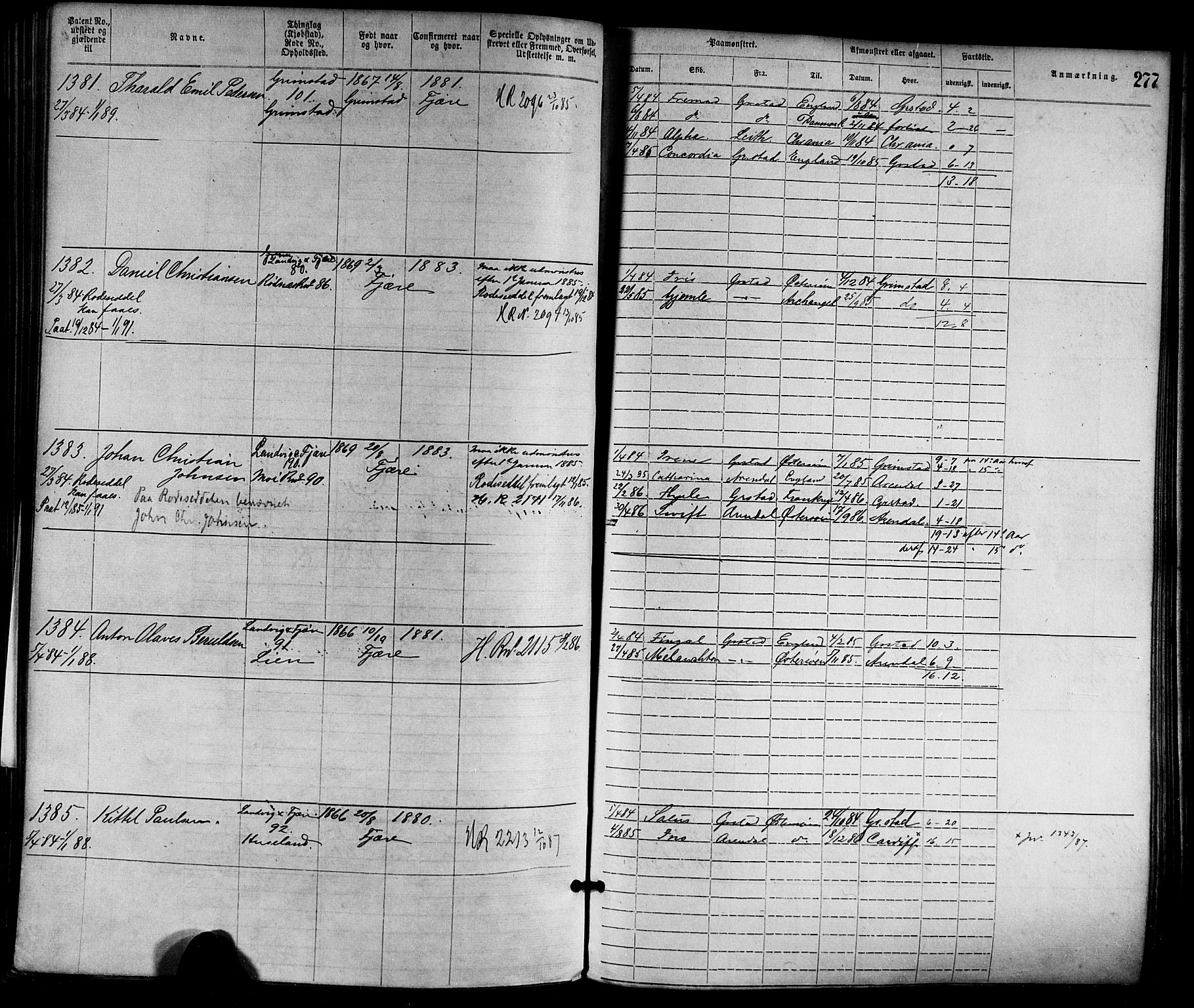 Grimstad mønstringskrets, SAK/2031-0013/F/Fa/L0001: Annotasjonsrulle nr 1-1920 med register, F-1, 1870-1892, p. 309