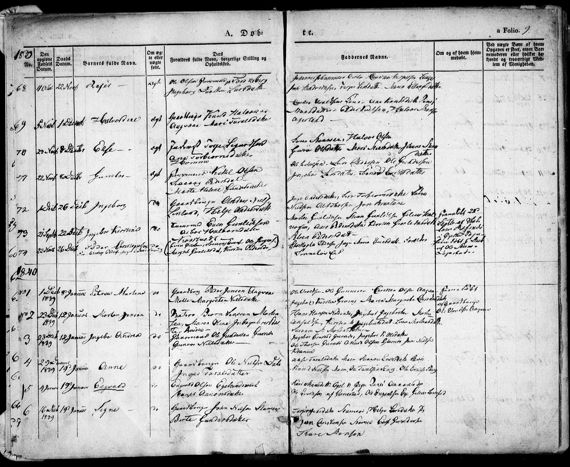 Søndeled sokneprestkontor, SAK/1111-0038/F/Fa/L0002: Parish register (official) no. A 2, 1839-1860, p. 9