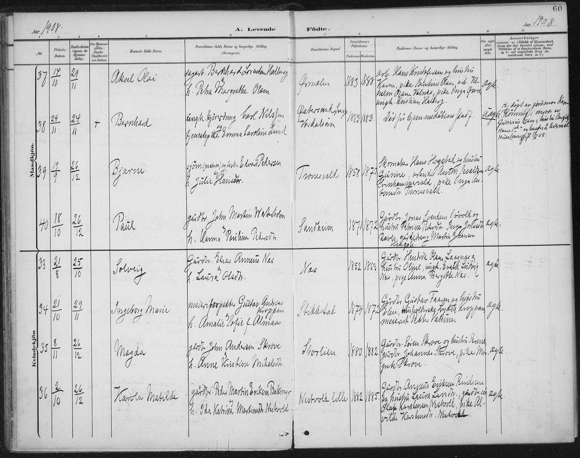 Ministerialprotokoller, klokkerbøker og fødselsregistre - Nord-Trøndelag, AV/SAT-A-1458/723/L0246: Parish register (official) no. 723A15, 1900-1917, p. 60