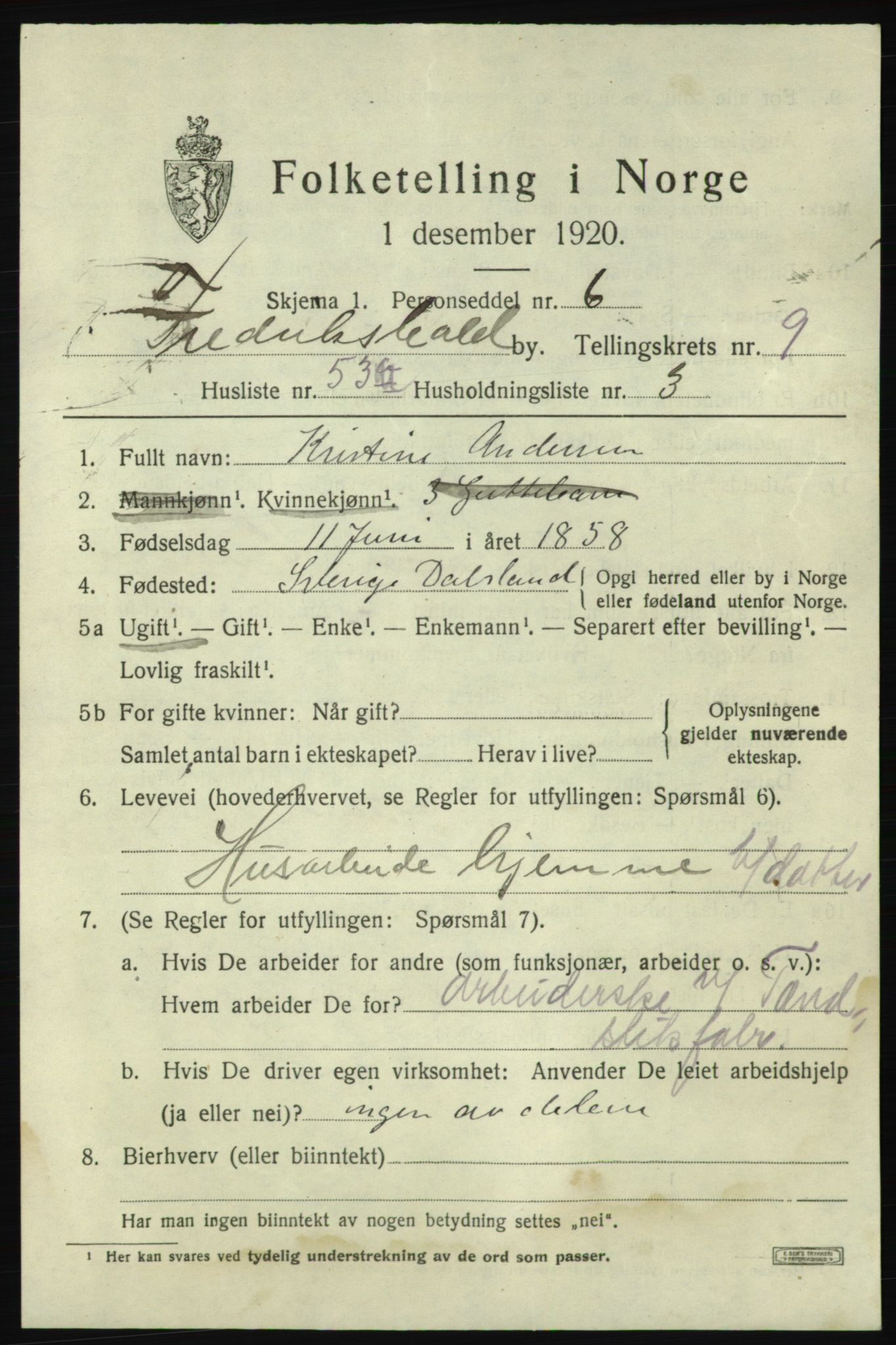 SAO, 1920 census for Fredrikshald, 1920, p. 17275