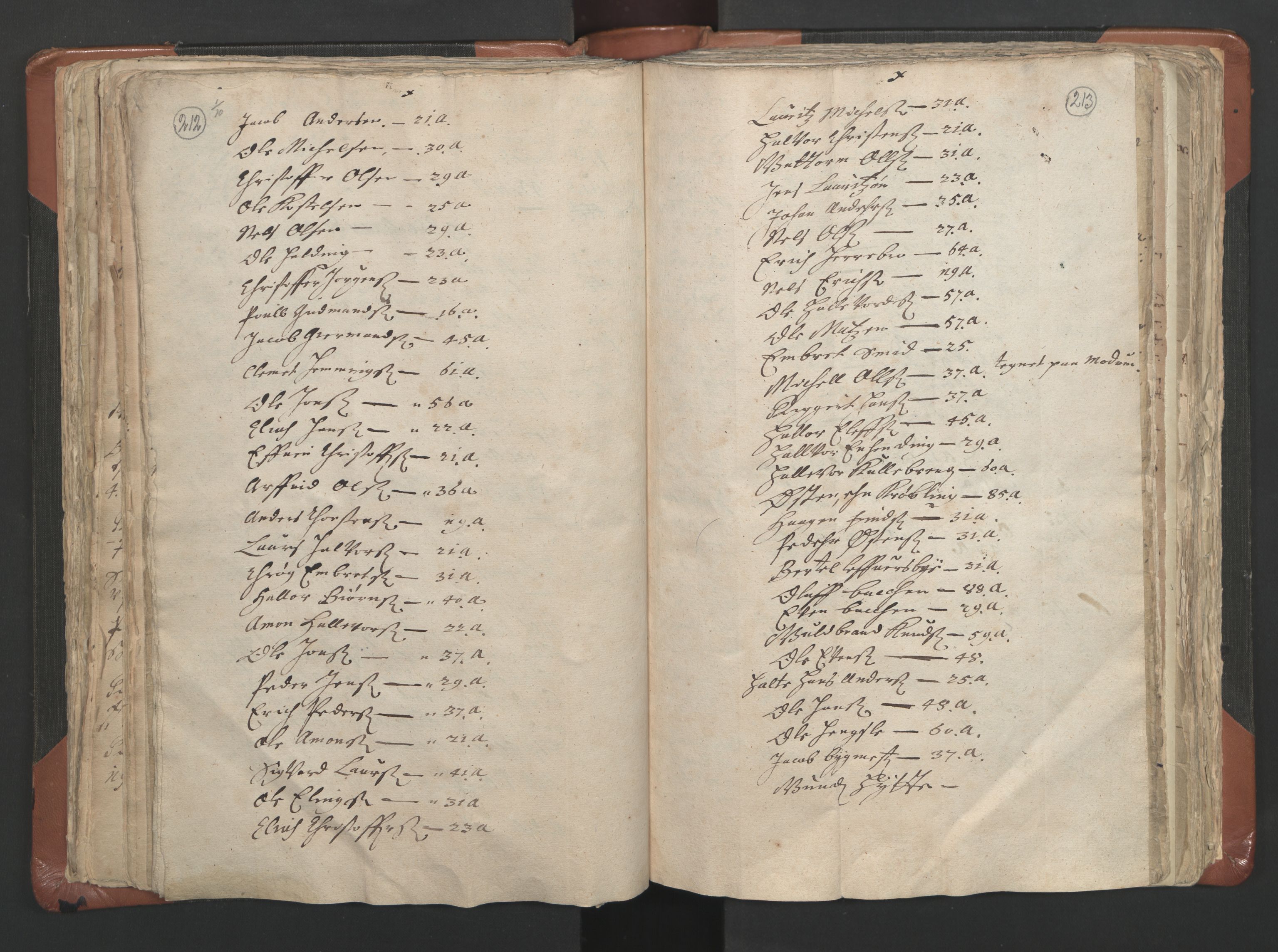 RA, Vicar's Census 1664-1666, no. 9: Bragernes deanery, 1664-1666, p. 212-213