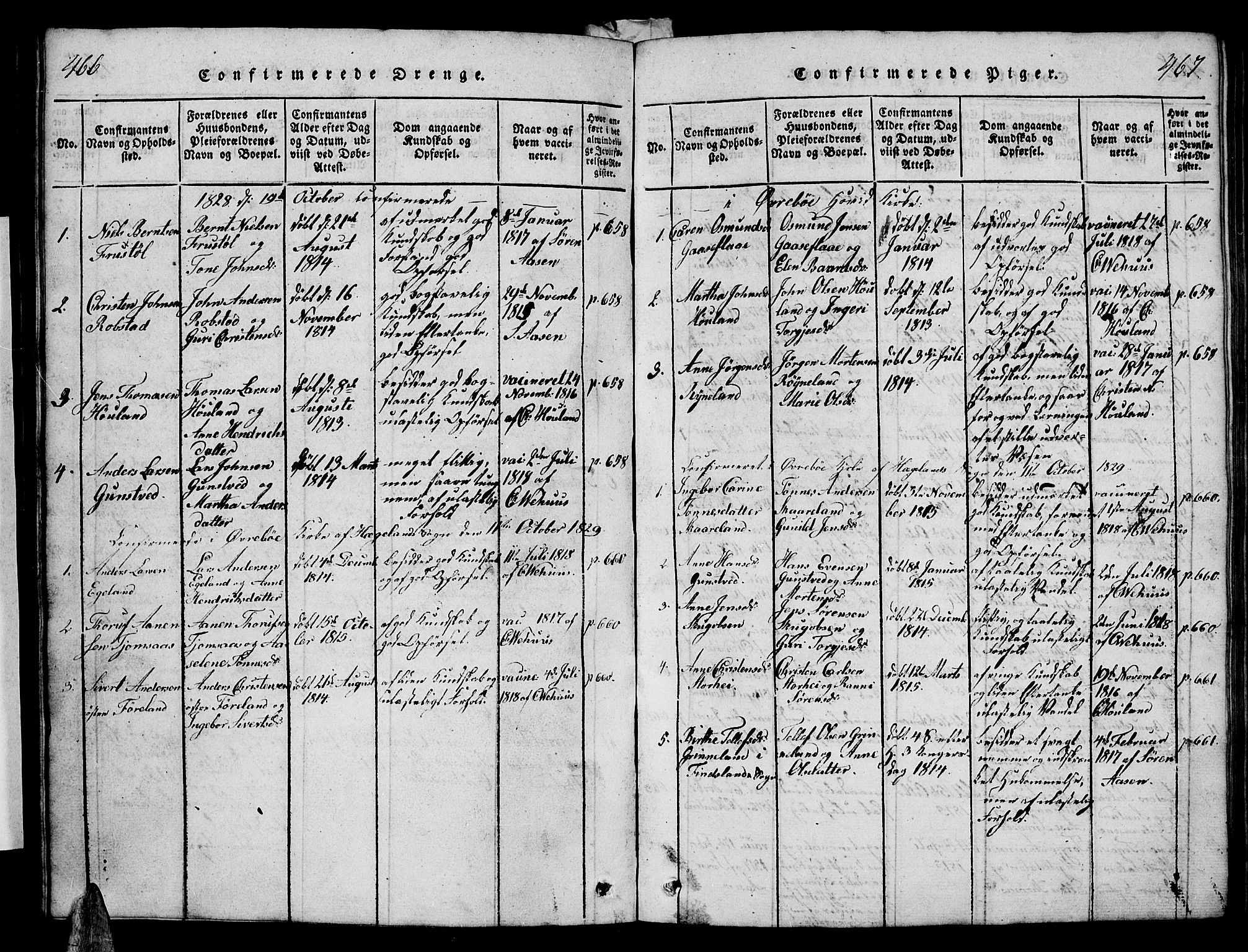 Vennesla sokneprestkontor, SAK/1111-0045/Fb/Fba/L0001: Parish register (copy) no. B 1, 1820-1834, p. 466-467