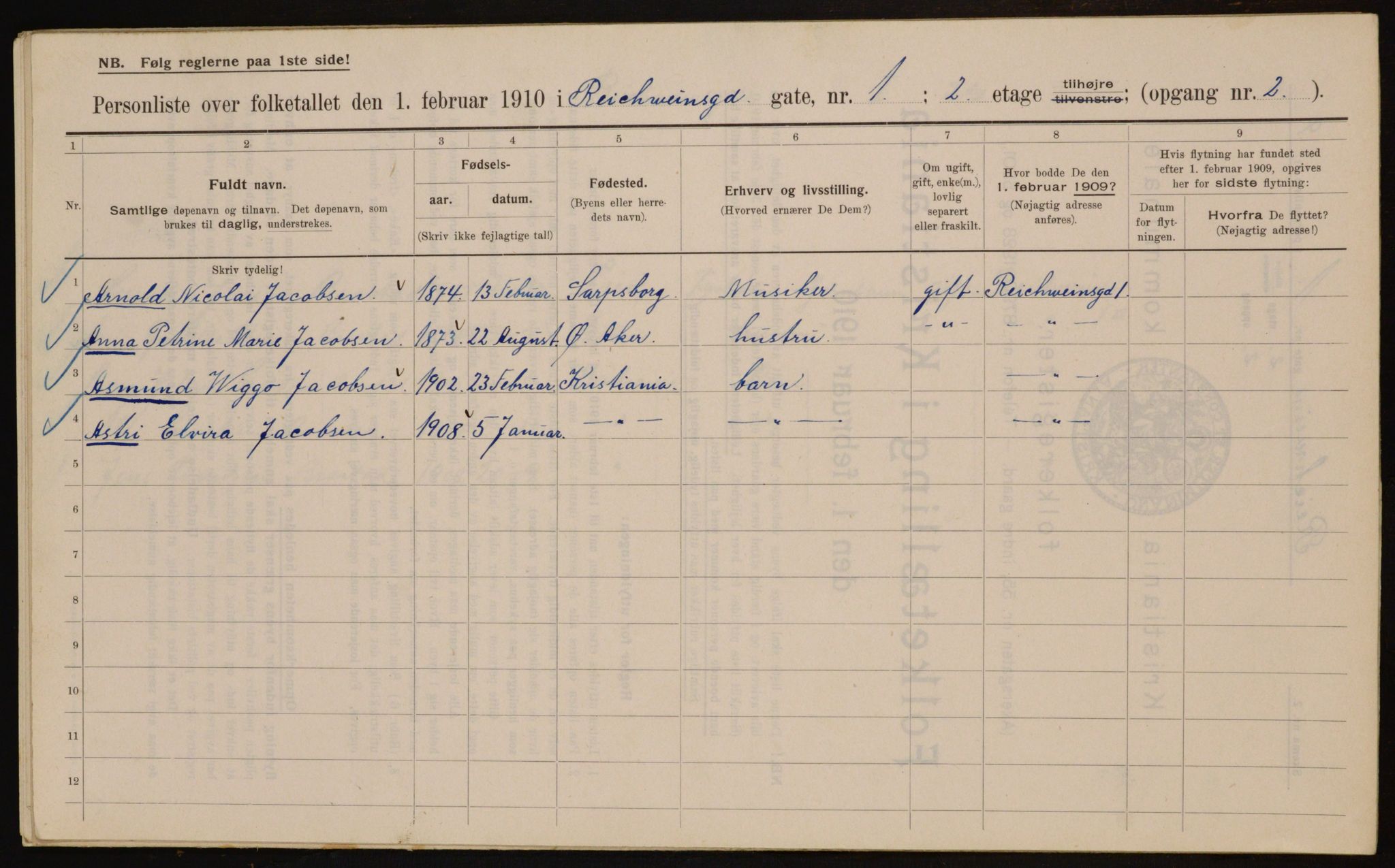 OBA, Municipal Census 1910 for Kristiania, 1910, p. 79014