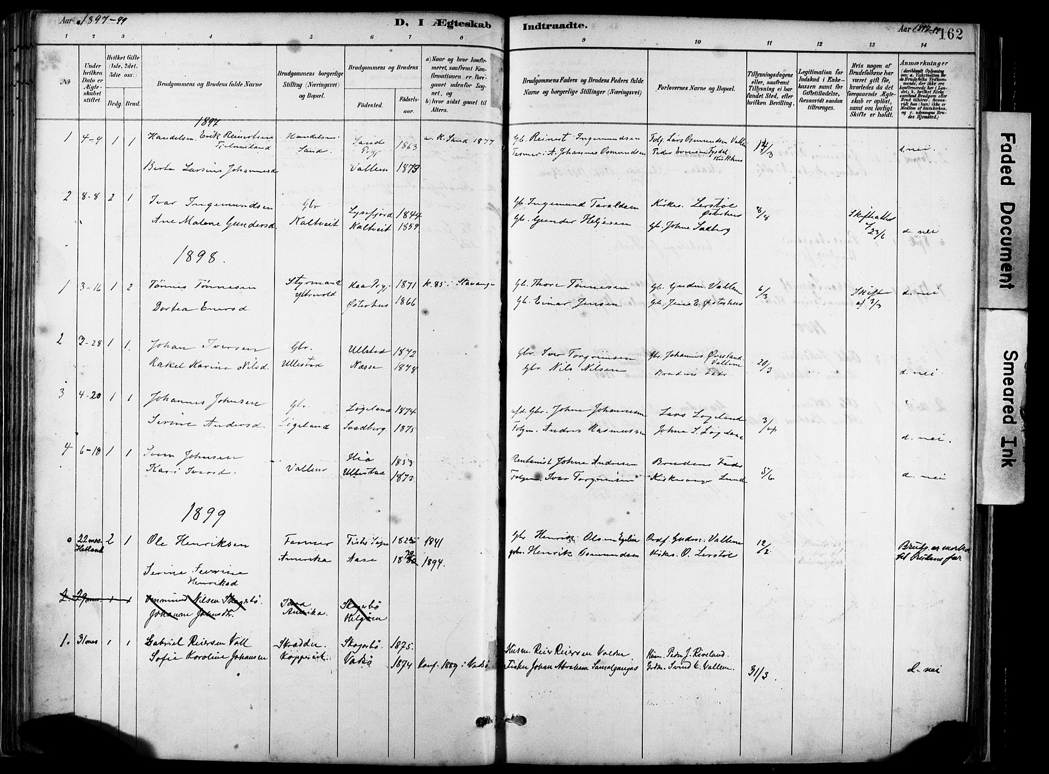 Hjelmeland sokneprestkontor, AV/SAST-A-101843/02/A/L0001: Parish register (official) no. A 16, 1887-1926, p. 162