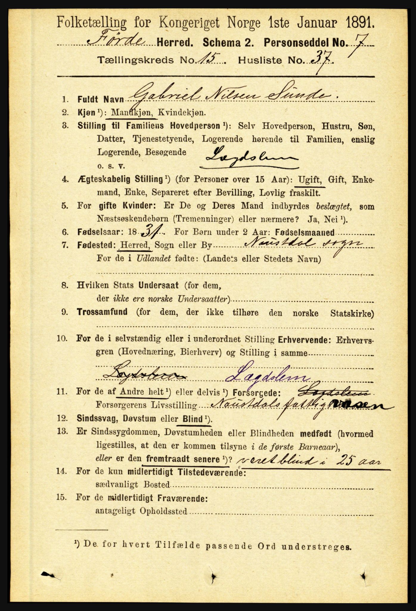 RA, 1891 census for 1432 Førde, 1891, p. 5758