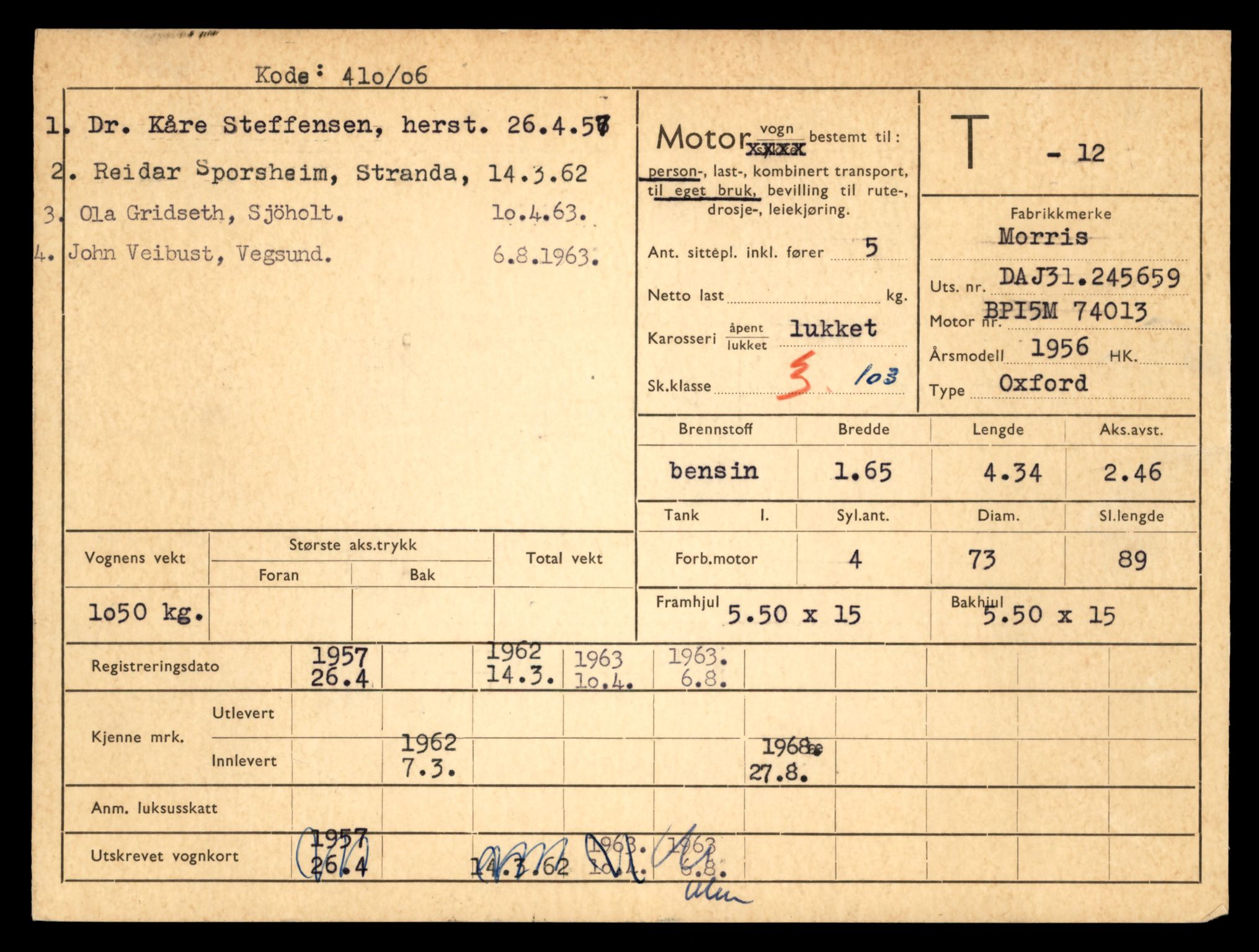 Møre og Romsdal vegkontor - Ålesund trafikkstasjon, AV/SAT-A-4099/F/Fe/L0001: Registreringskort for kjøretøy T 3 - T 127, 1927-1998, p. 161