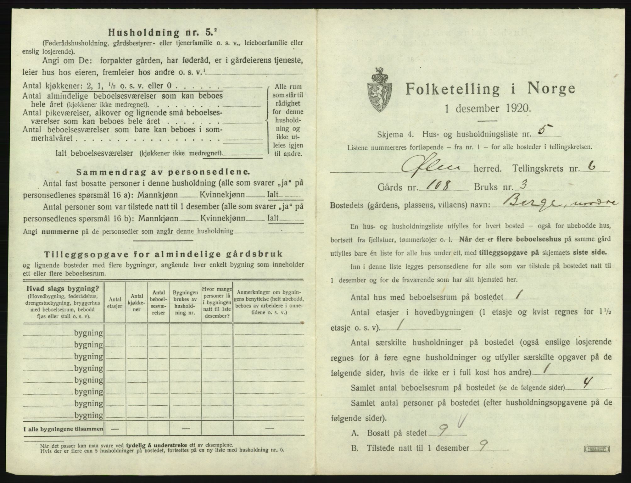 SAB, 1920 census for Ølen, 1920, p. 456