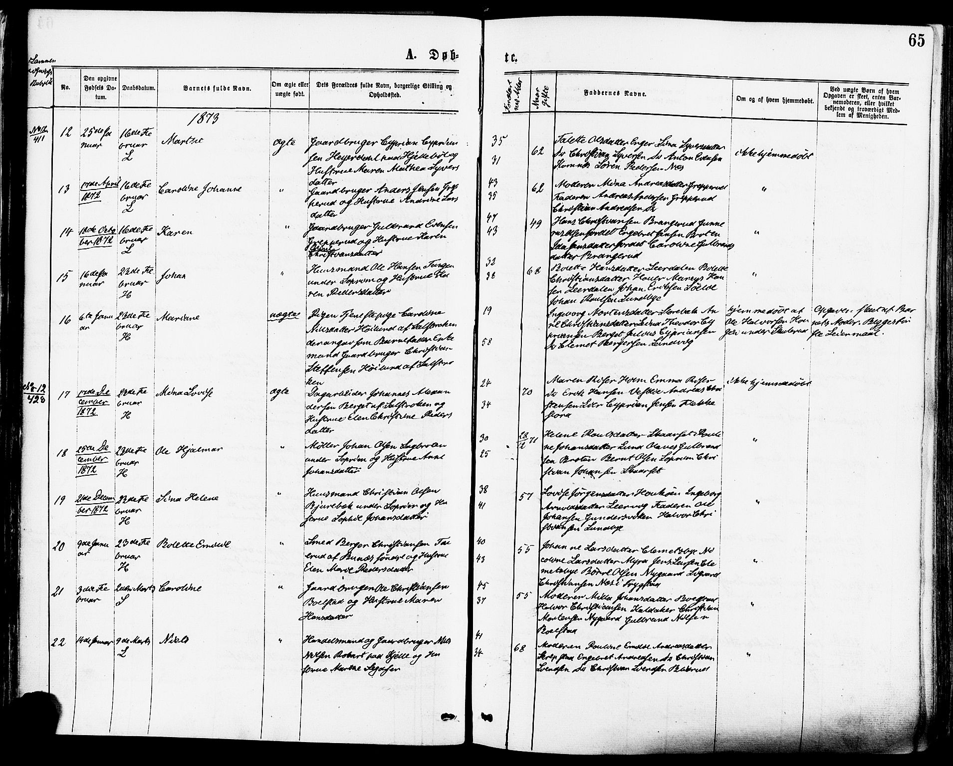 Høland prestekontor Kirkebøker, SAO/A-10346a/F/Fa/L0012.a: Parish register (official) no. I 12A, 1869-1879, p. 65