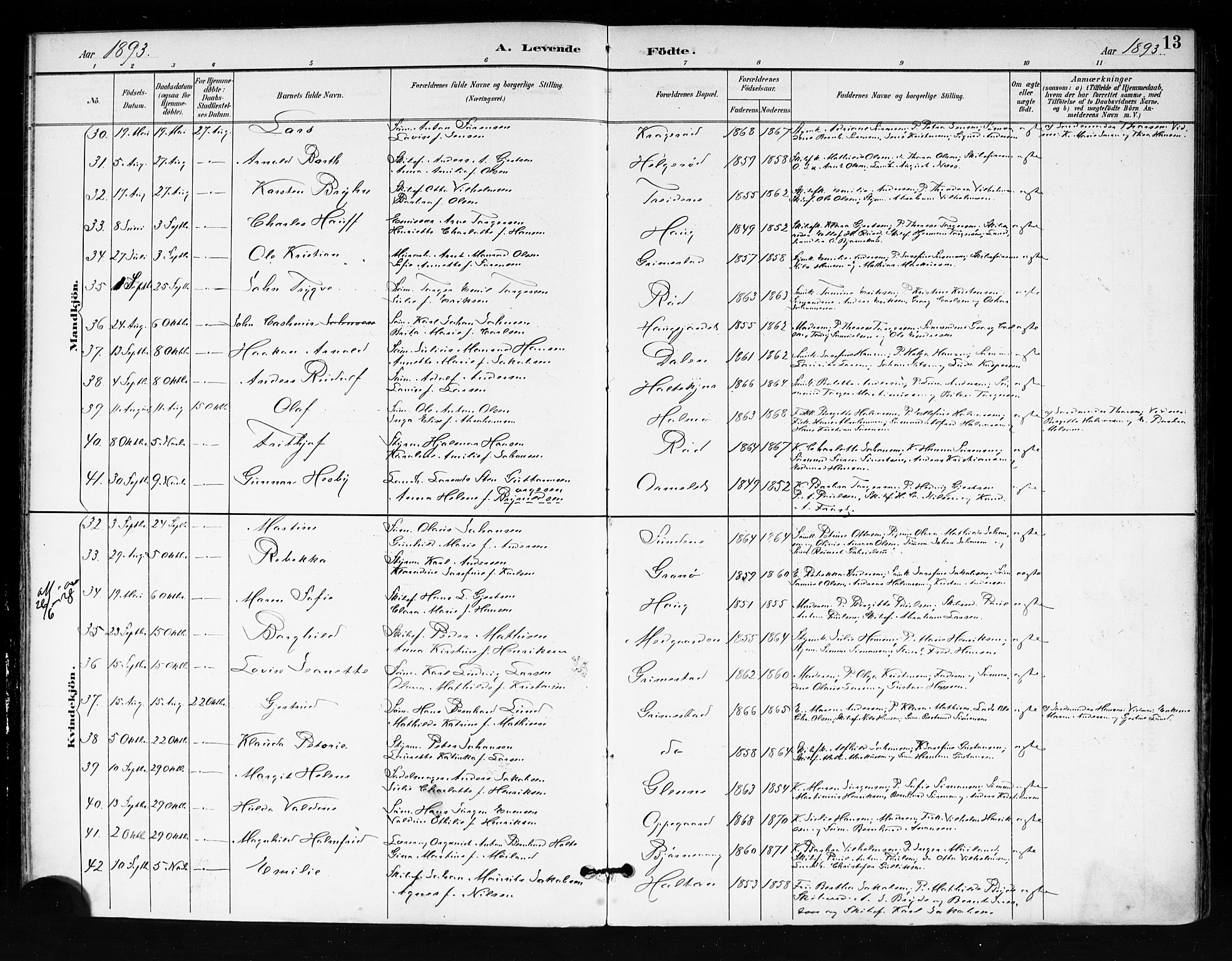 Tjøme kirkebøker, SAKO/A-328/F/Fa/L0003: Parish register (official) no. 3, 1891-1900, p. 13