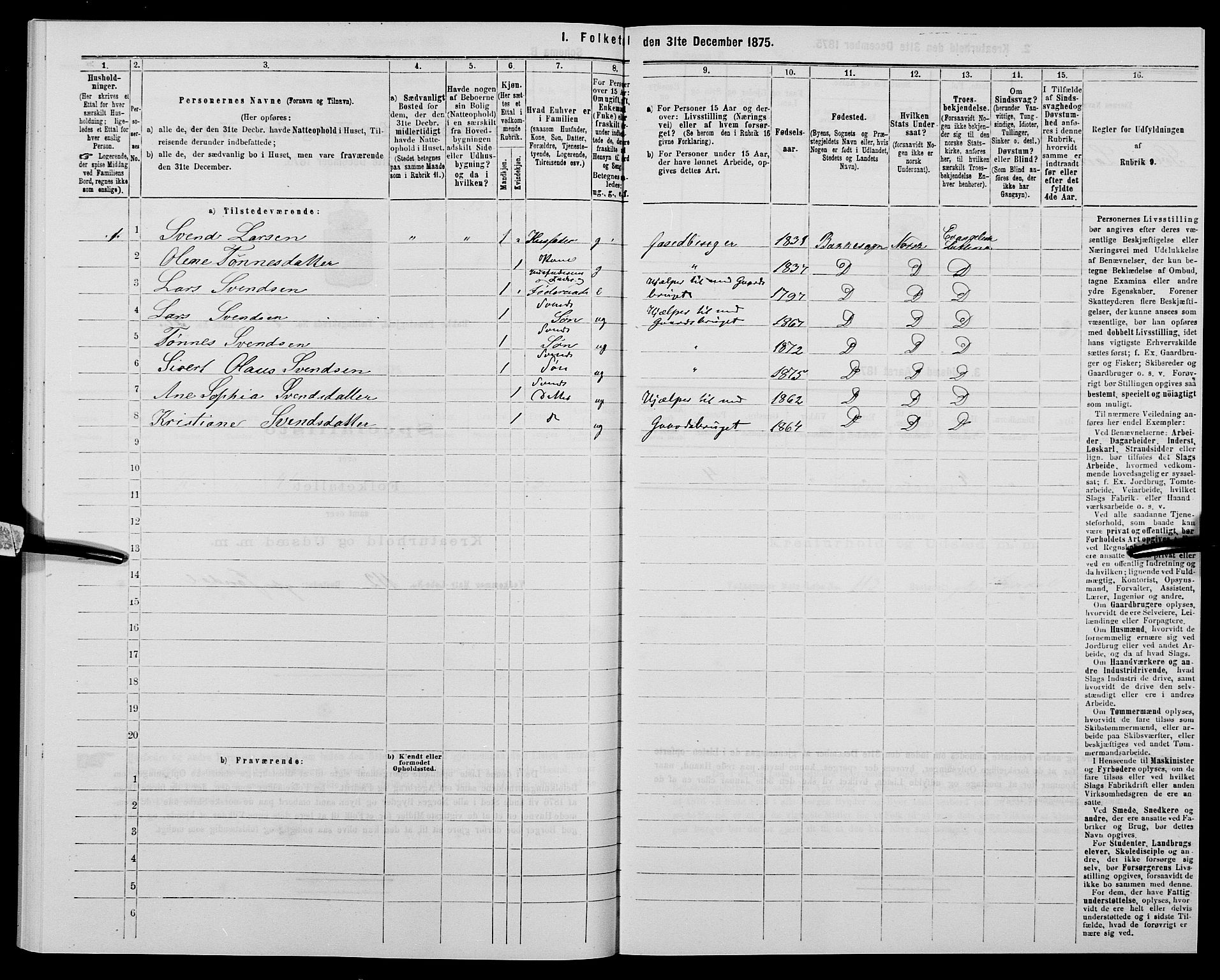 SAK, 1875 census for 1045P Bakke, 1875, p. 129