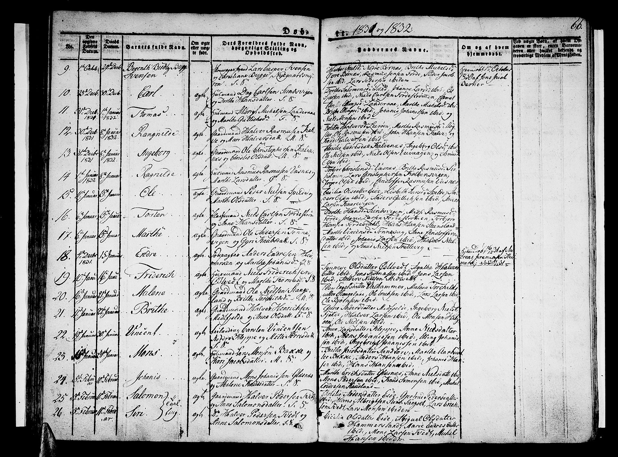 Sund sokneprestembete, AV/SAB-A-99930: Parish register (official) no. A 12, 1825-1835, p. 66