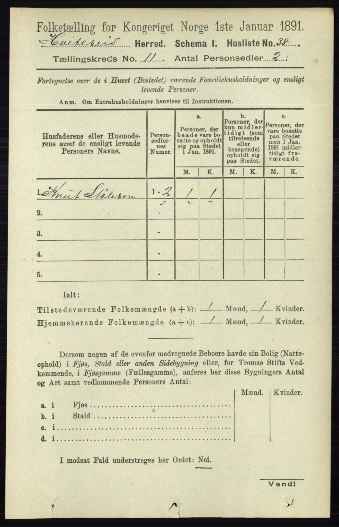 RA, 1891 census for 0829 Kviteseid, 1891, p. 2538