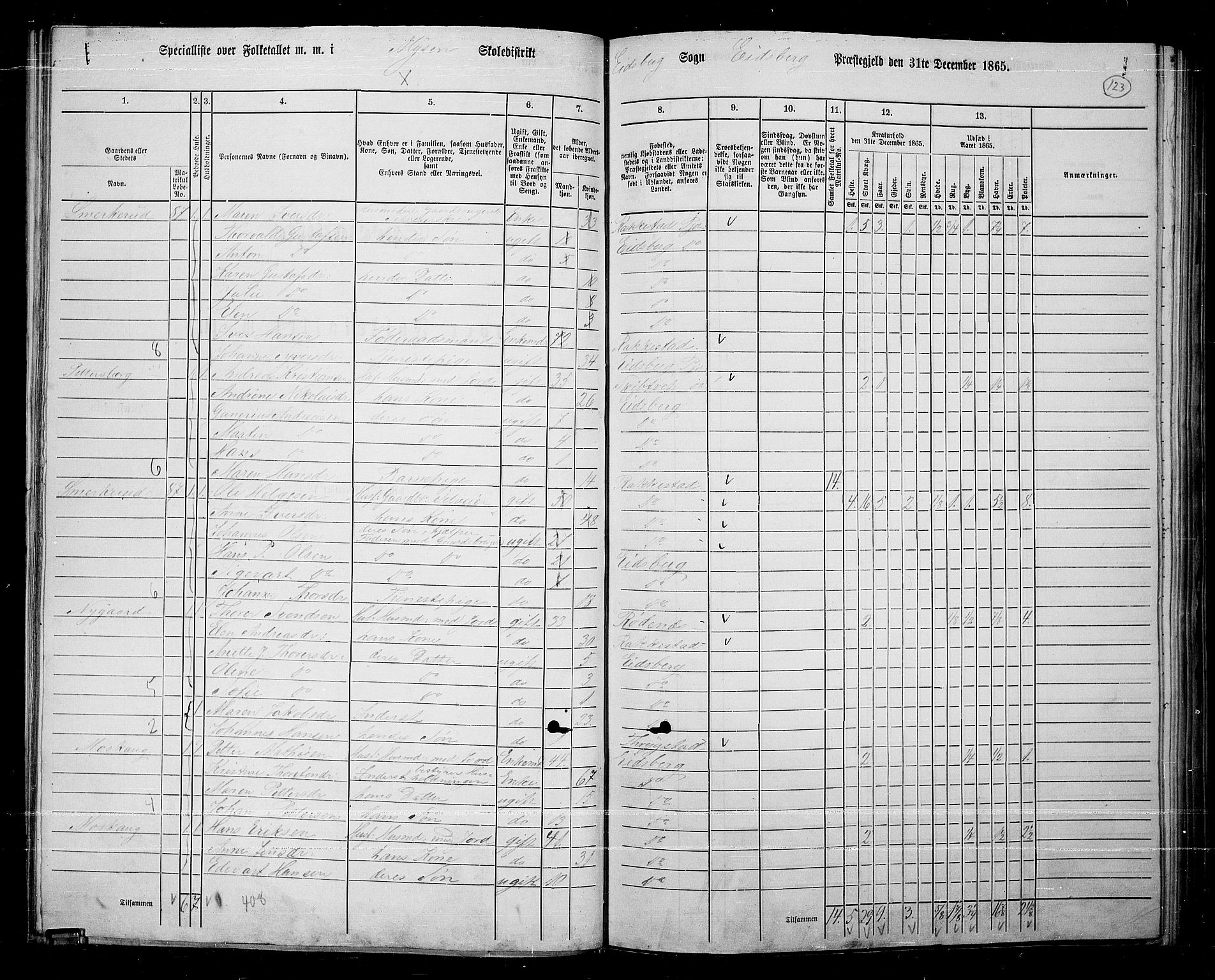 RA, 1865 census for Eidsberg, 1865, p. 110