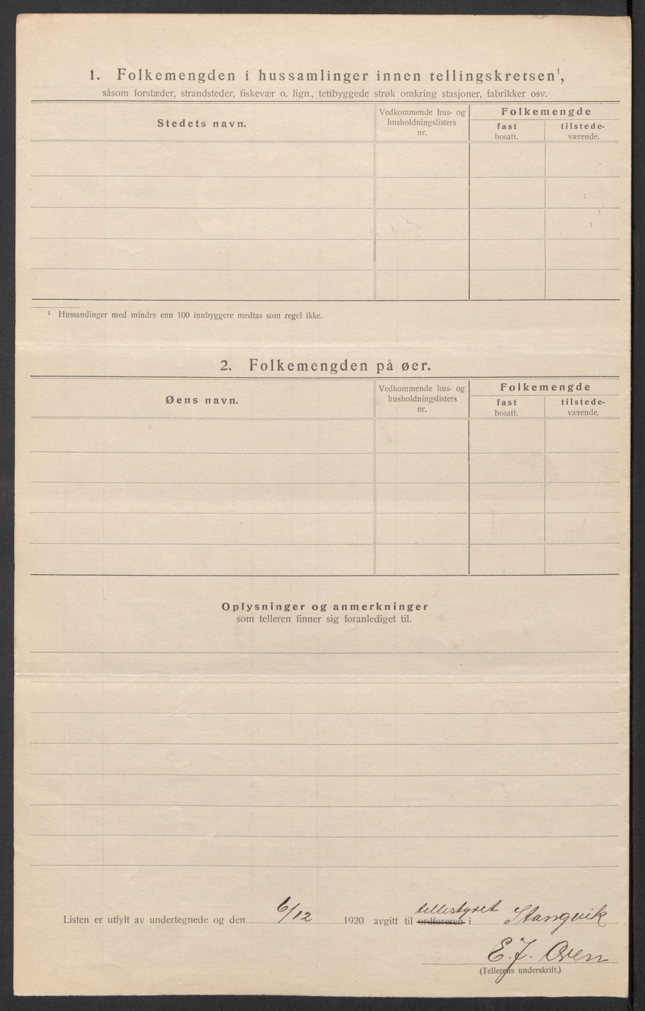 SAT, 1920 census for Stangvik, 1920, p. 22