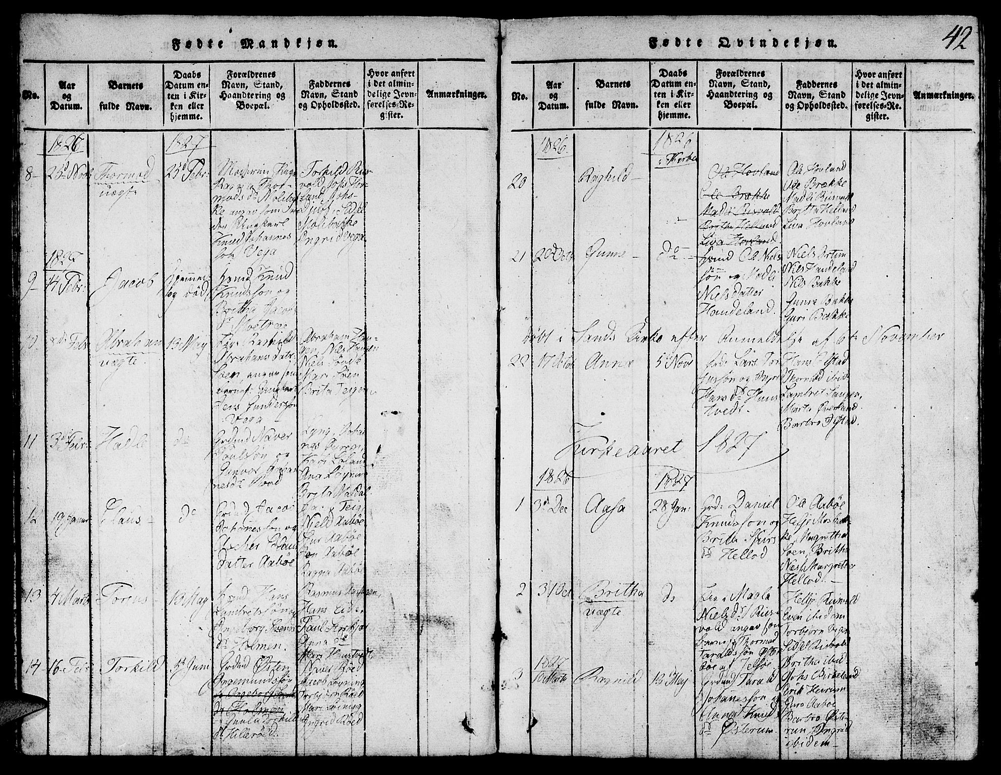 Suldal sokneprestkontor, AV/SAST-A-101845/01/V/L0002: Parish register (copy) no. B 2, 1816-1845, p. 42