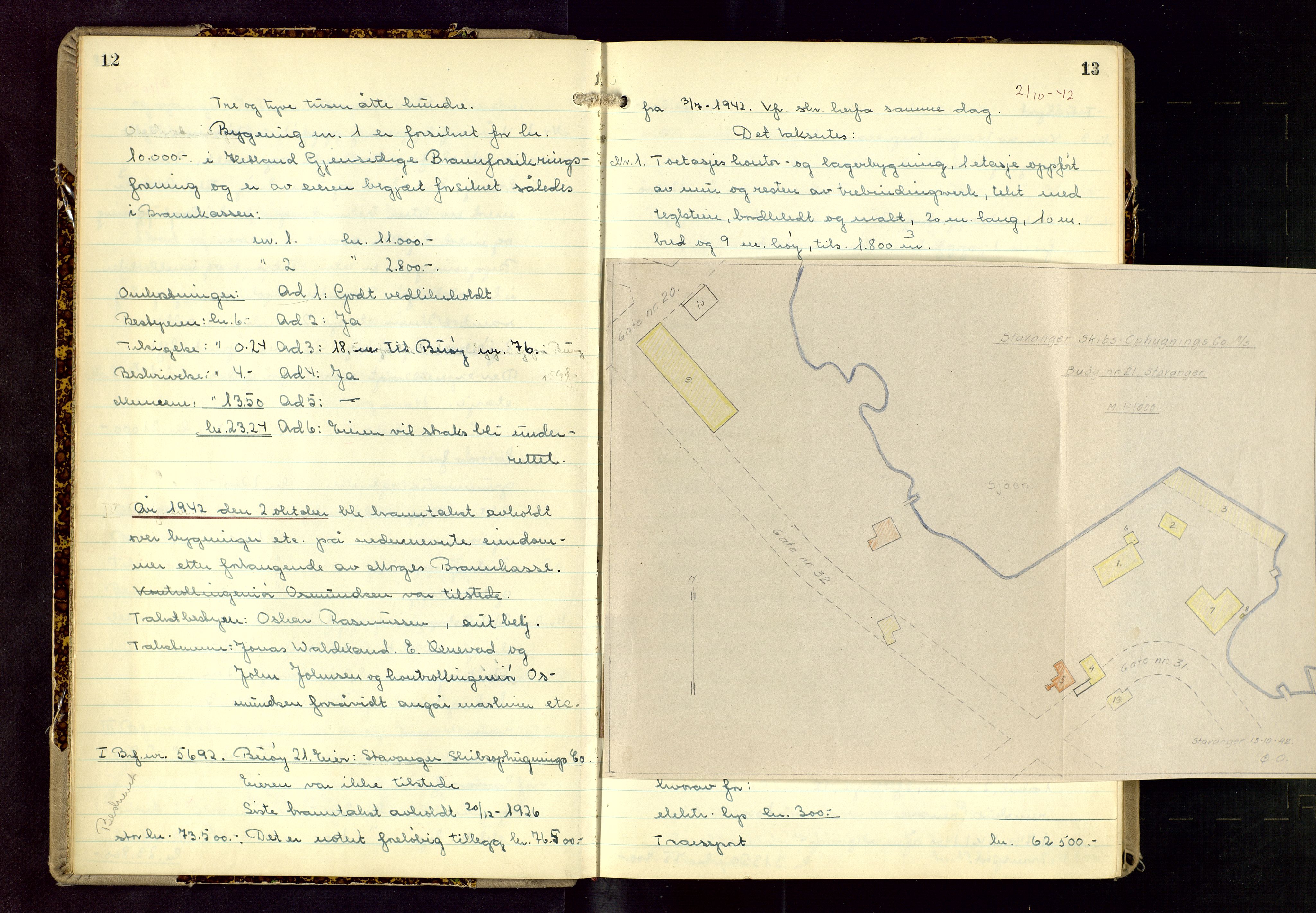 Norges Brannkasse Stavanger, AV/SAST-A-102143/F/Fd/L0028: Branntaksprotokoll nr. 39, 1942-1943, p. 12-13