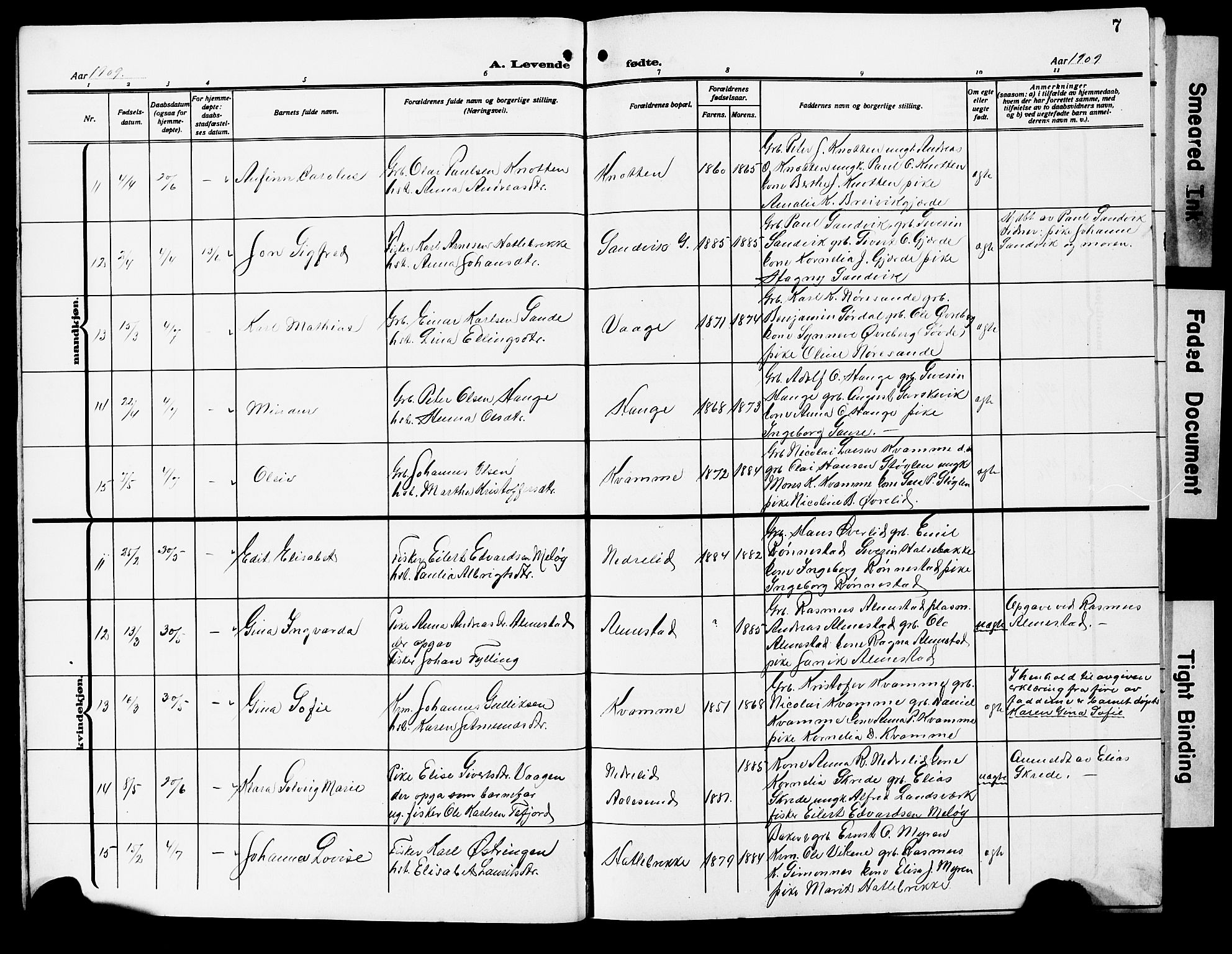 Ministerialprotokoller, klokkerbøker og fødselsregistre - Møre og Romsdal, AV/SAT-A-1454/503/L0050: Parish register (copy) no. 503C05, 1909-1922, p. 7