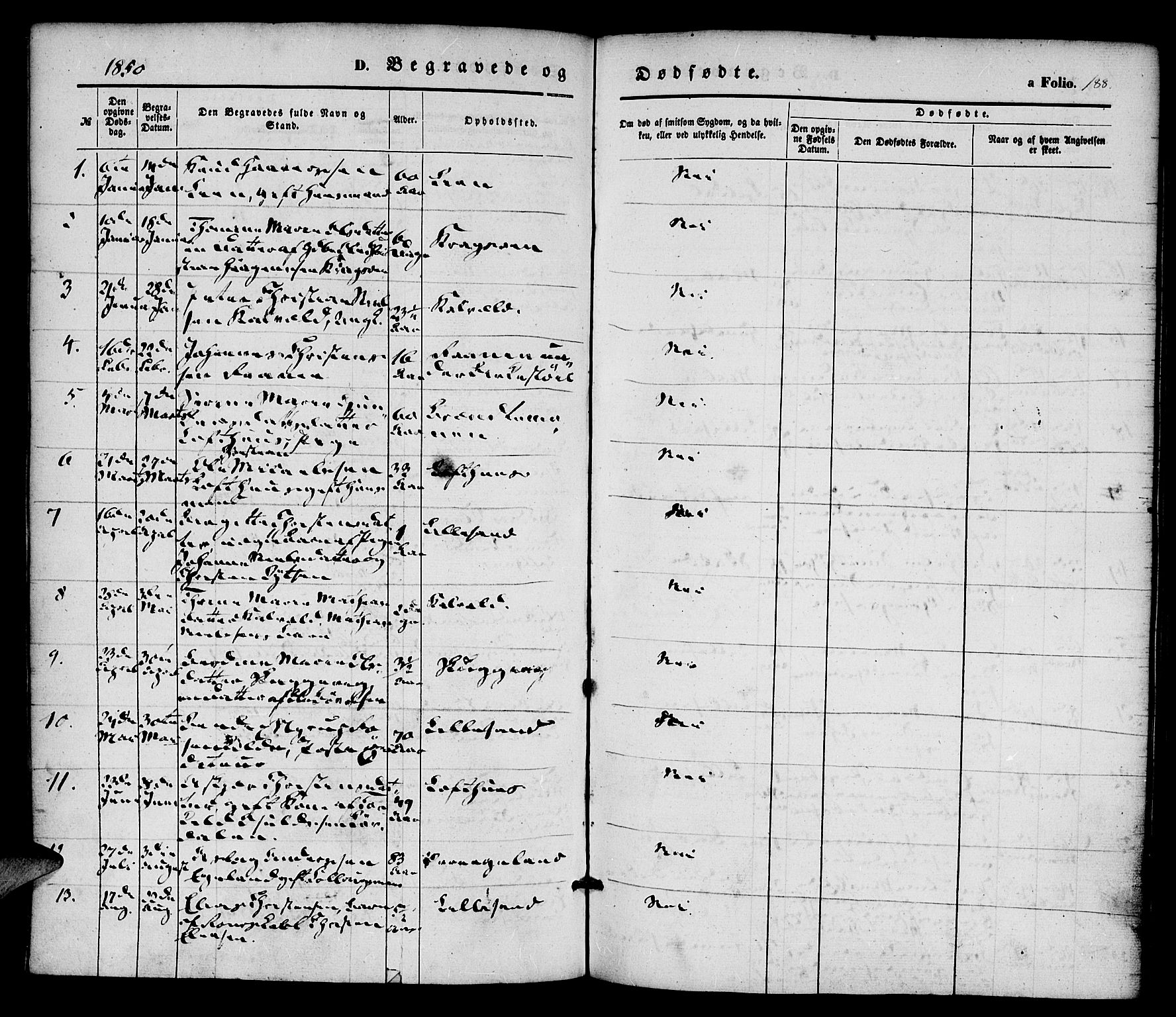 Vestre Moland sokneprestkontor, SAK/1111-0046/F/Fa/Fab/L0006: Parish register (official) no. A 6, 1850-1858, p. 188