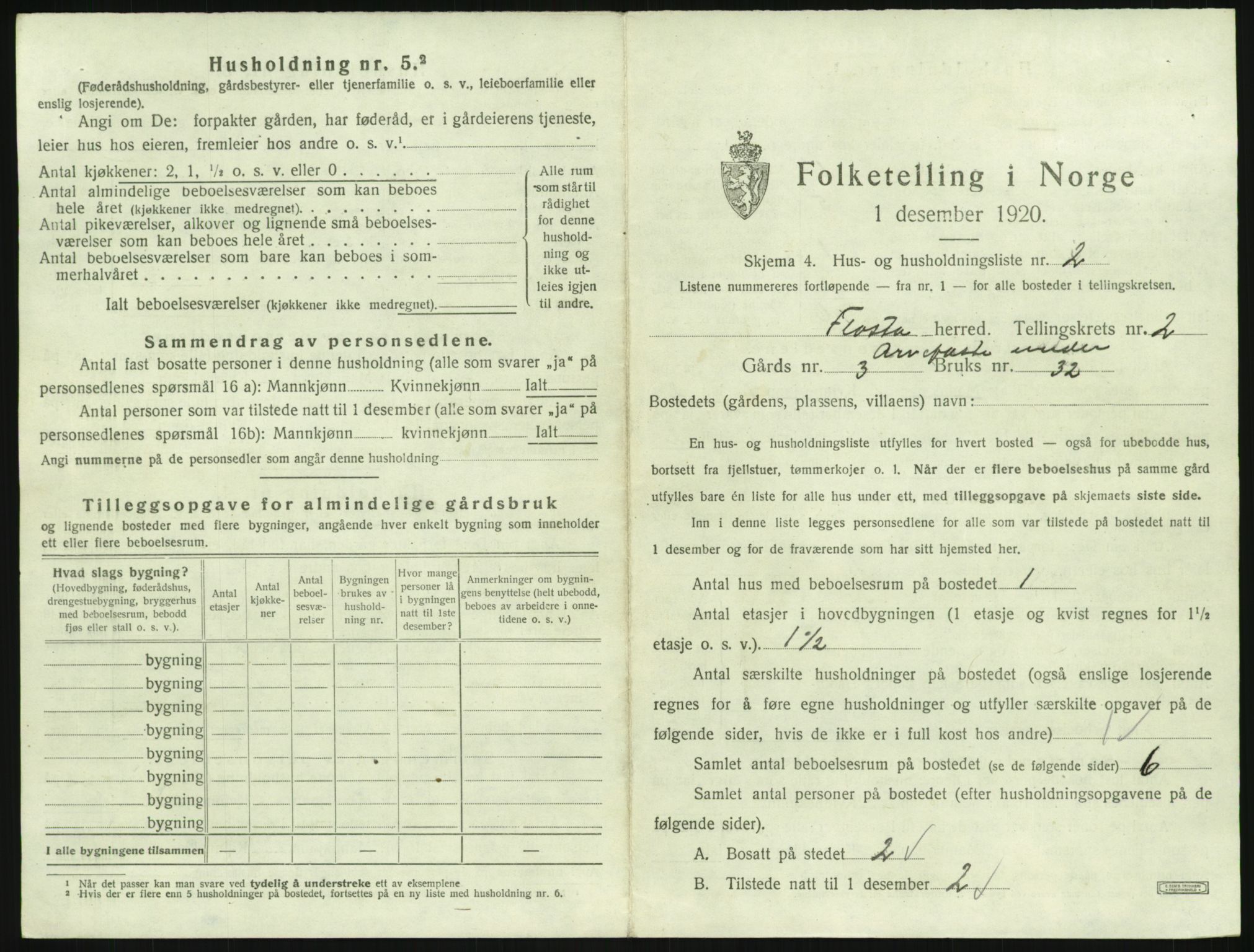 SAK, 1920 census for Flosta, 1920, p. 112