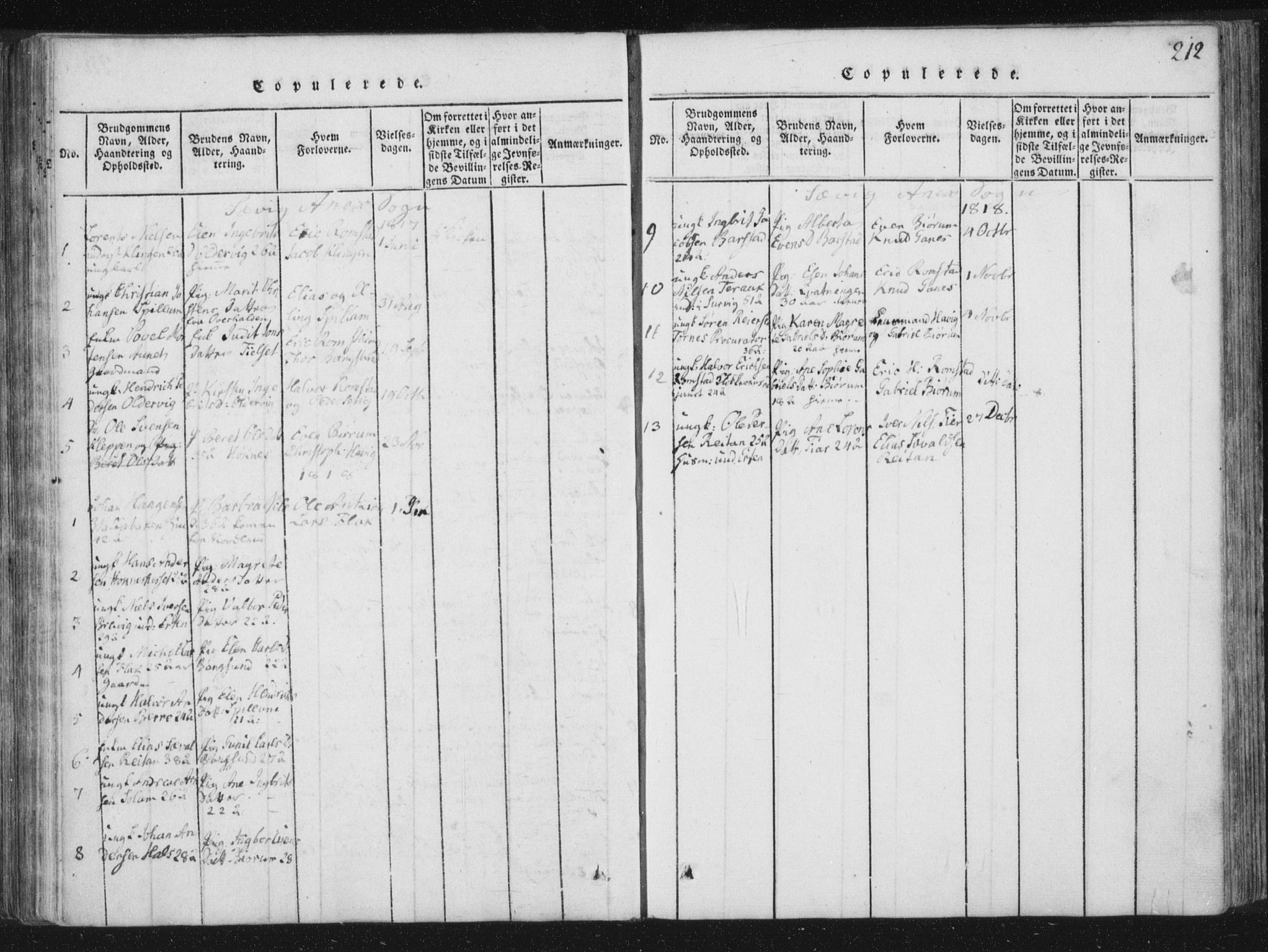 Ministerialprotokoller, klokkerbøker og fødselsregistre - Nord-Trøndelag, AV/SAT-A-1458/773/L0609: Parish register (official) no. 773A03 /4, 1815-1818, p. 212
