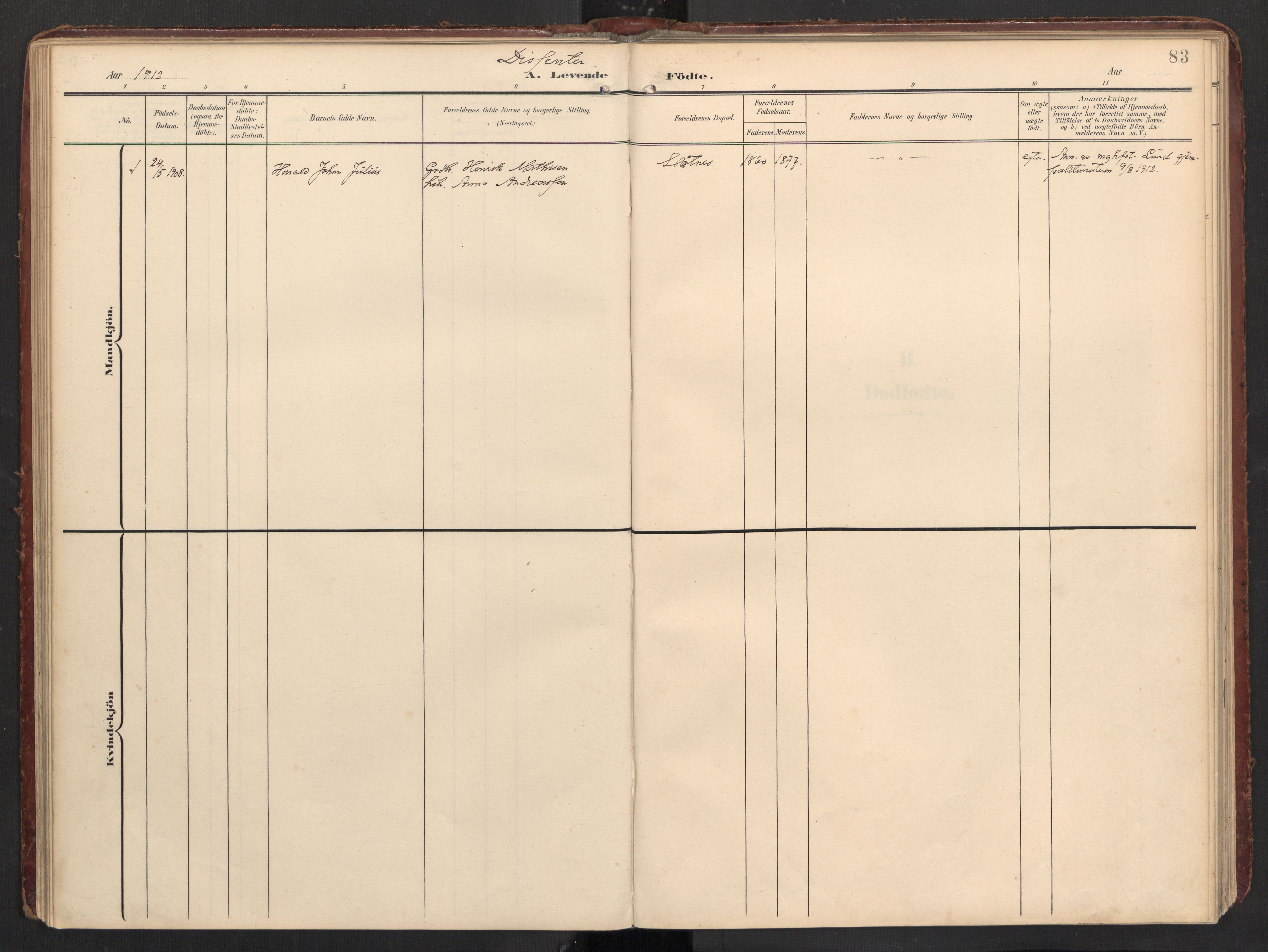 Ministerialprotokoller, klokkerbøker og fødselsregistre - Nordland, SAT/A-1459/890/L1287: Parish register (official) no. 890A02, 1903-1915, p. 83