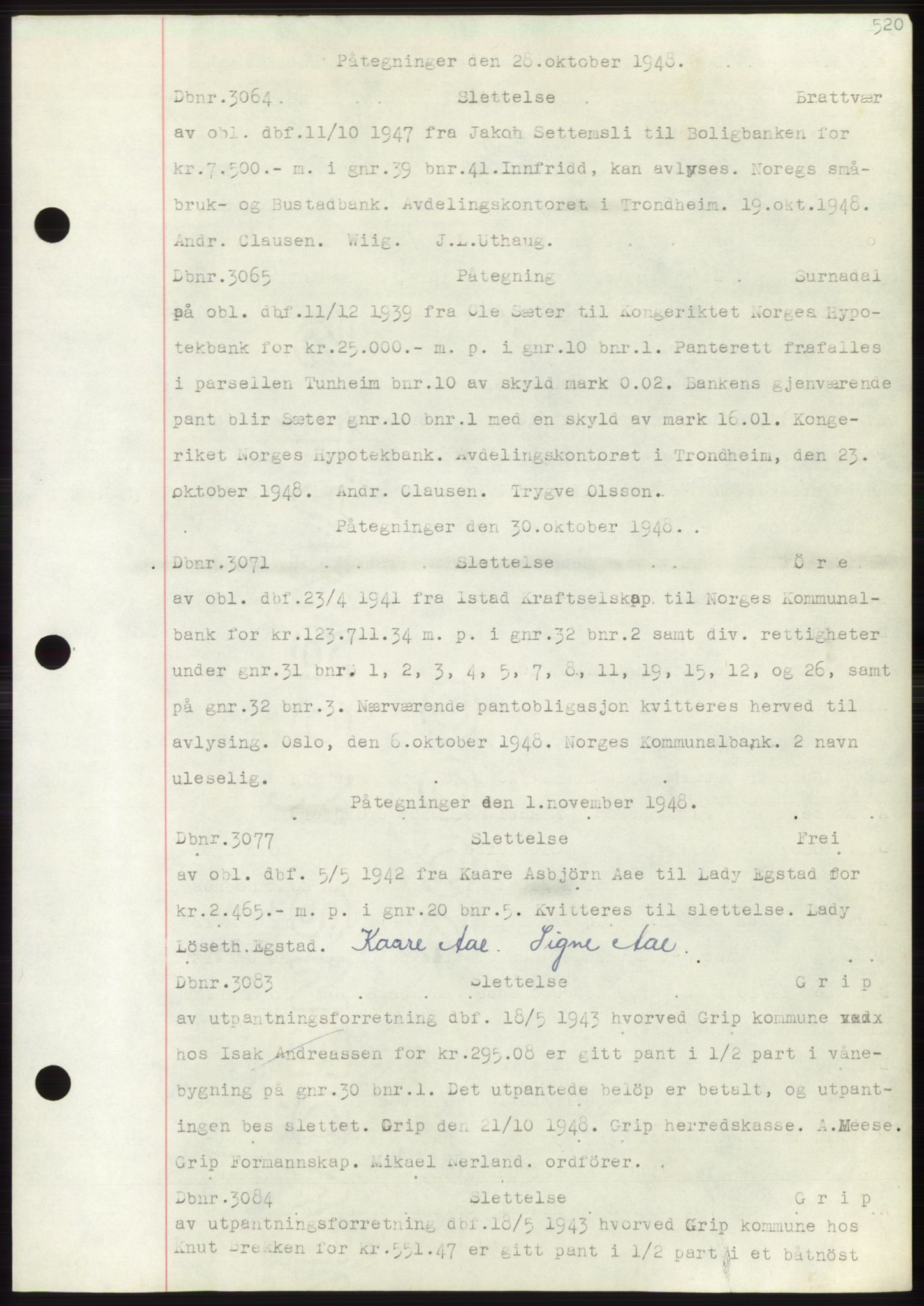 Nordmøre sorenskriveri, SAT/A-4132/1/2/2Ca: Mortgage book no. C82b, 1946-1951, Diary no: : 3064/1948