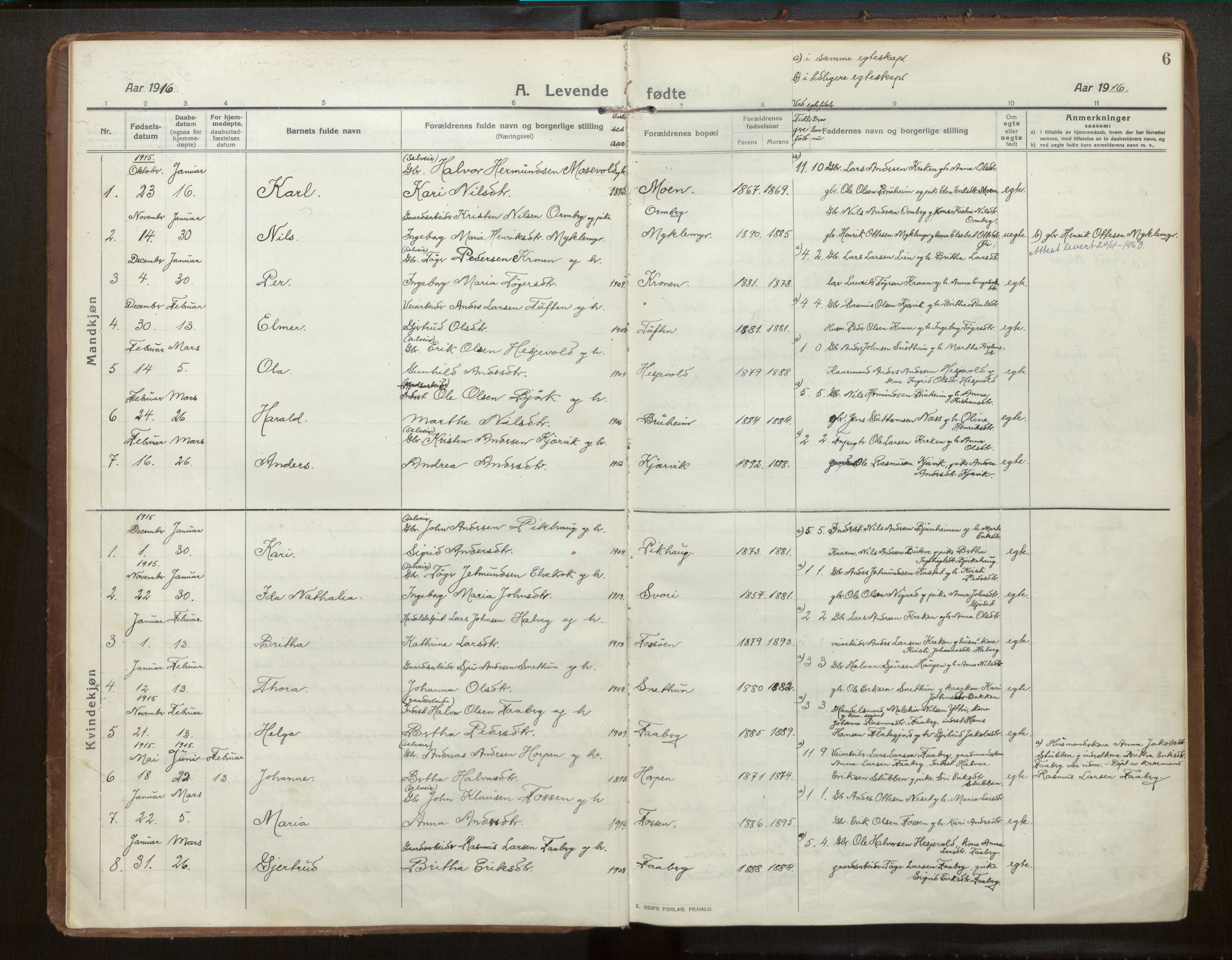Jostedal sokneprestembete, SAB/A-80601/H/Haa/Haab/L0002: Parish register (official) no. B 2, 1915-1931, p. 6