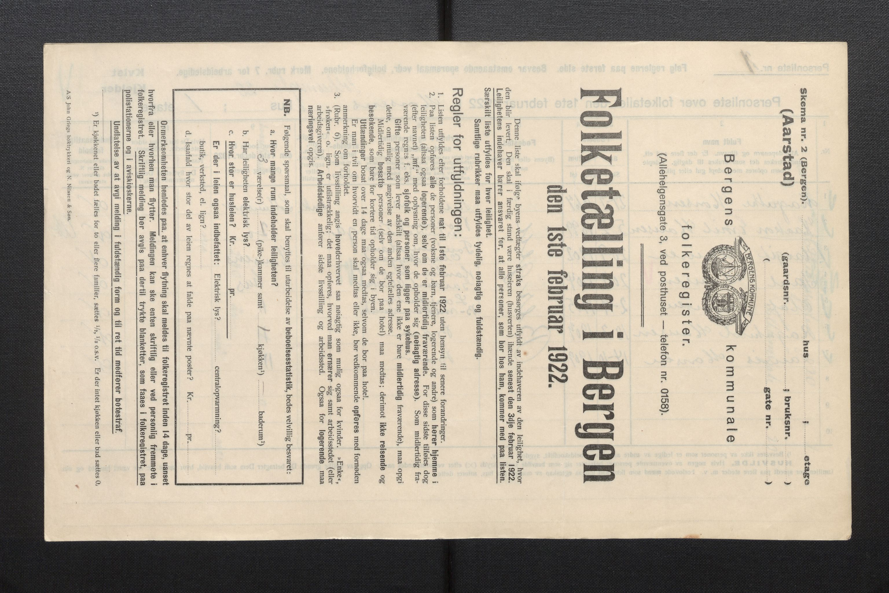 SAB, Municipal Census 1922 for Bergen, 1922, p. 57923