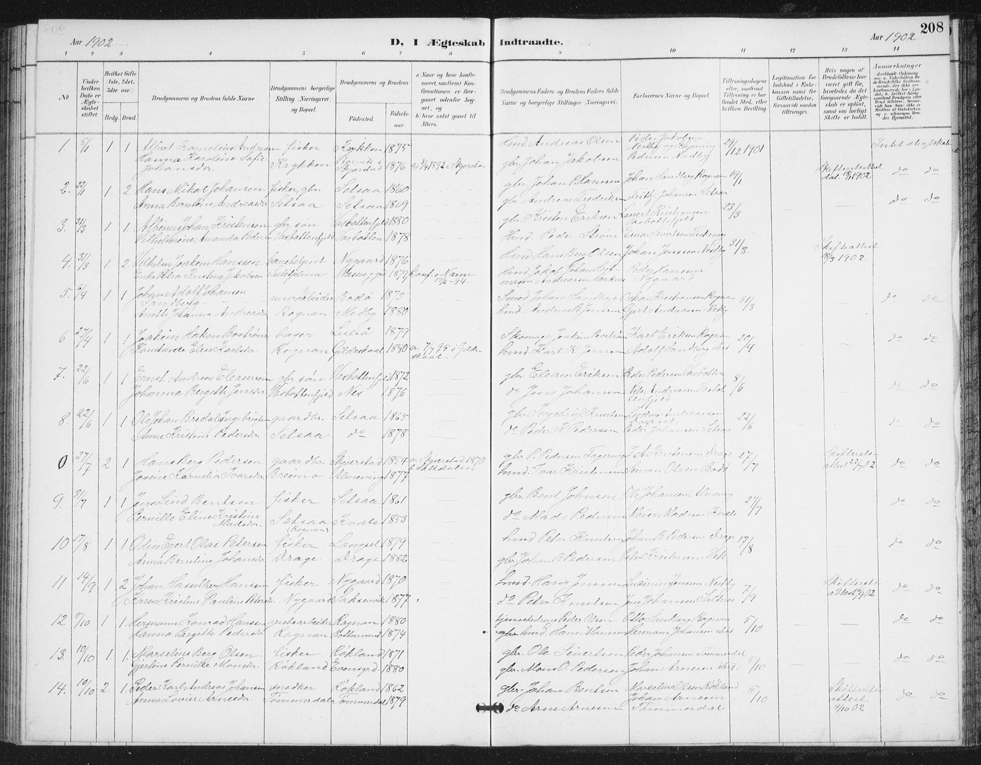 Ministerialprotokoller, klokkerbøker og fødselsregistre - Nordland, AV/SAT-A-1459/847/L0682: Parish register (copy) no. 847C10, 1889-1907, p. 208