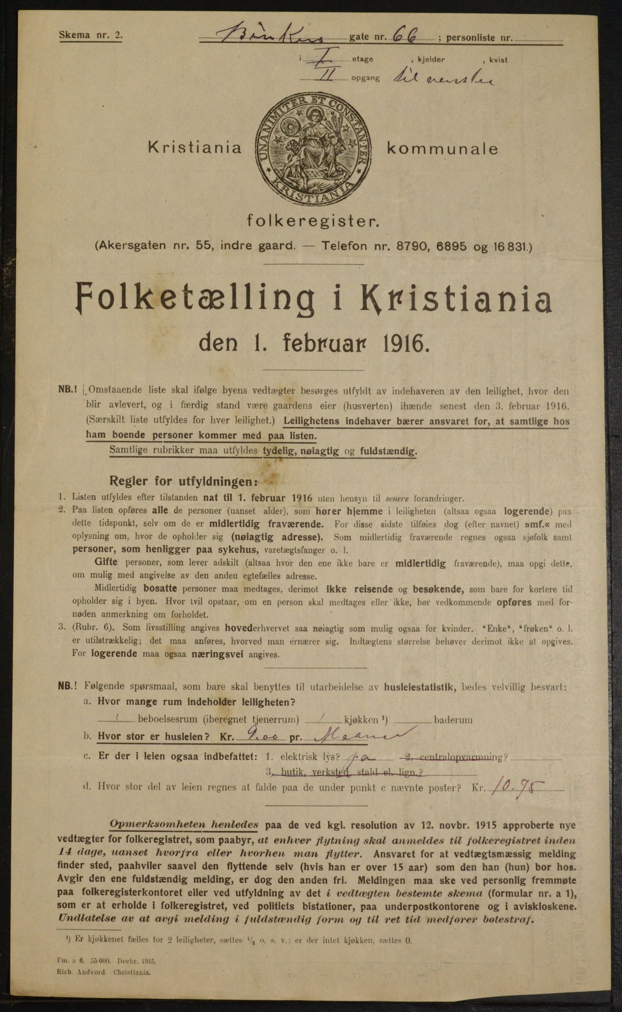 OBA, Municipal Census 1916 for Kristiania, 1916, p. 9283