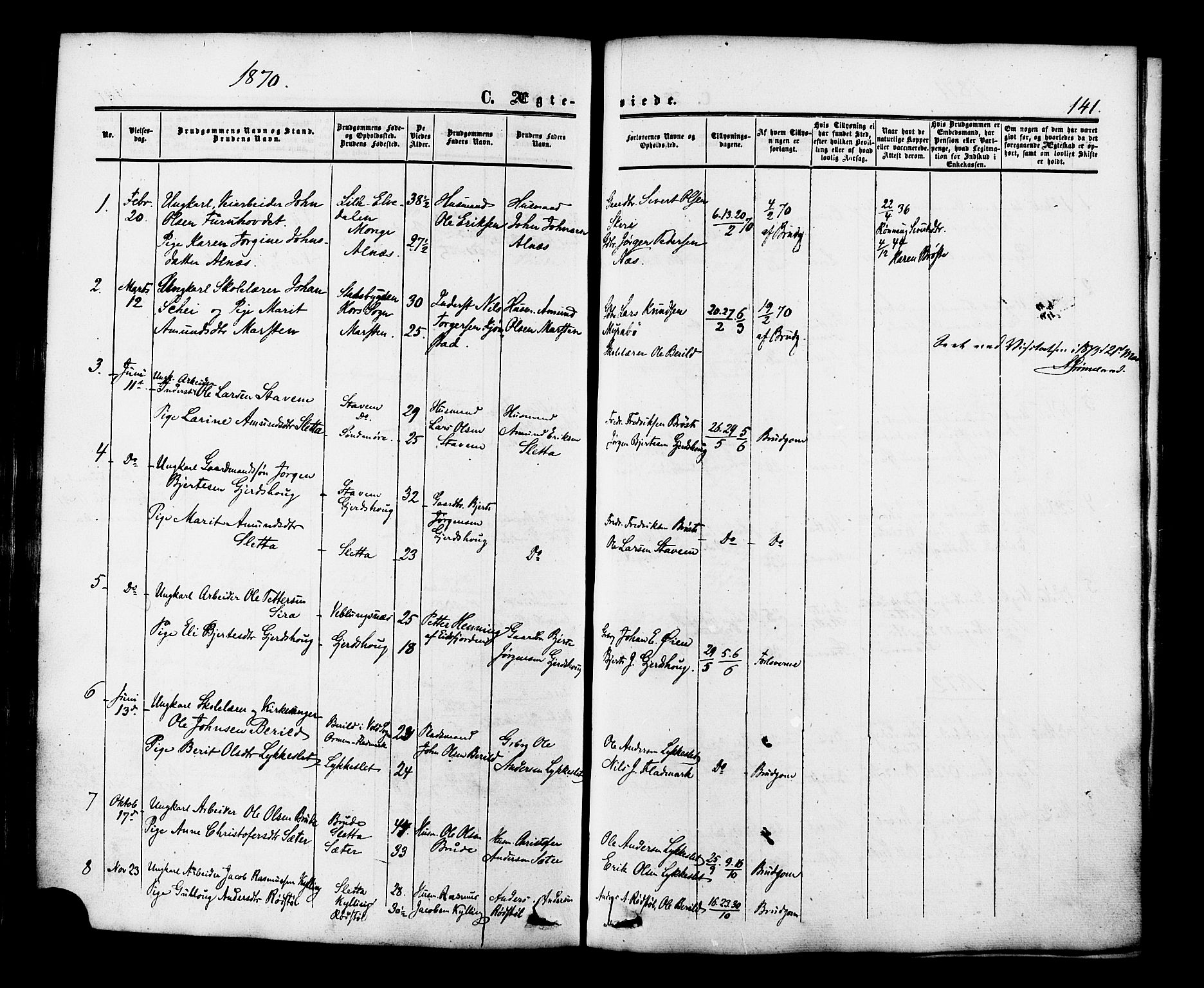 Ministerialprotokoller, klokkerbøker og fødselsregistre - Møre og Romsdal, SAT/A-1454/546/L0594: Parish register (official) no. 546A02, 1854-1882, p. 141