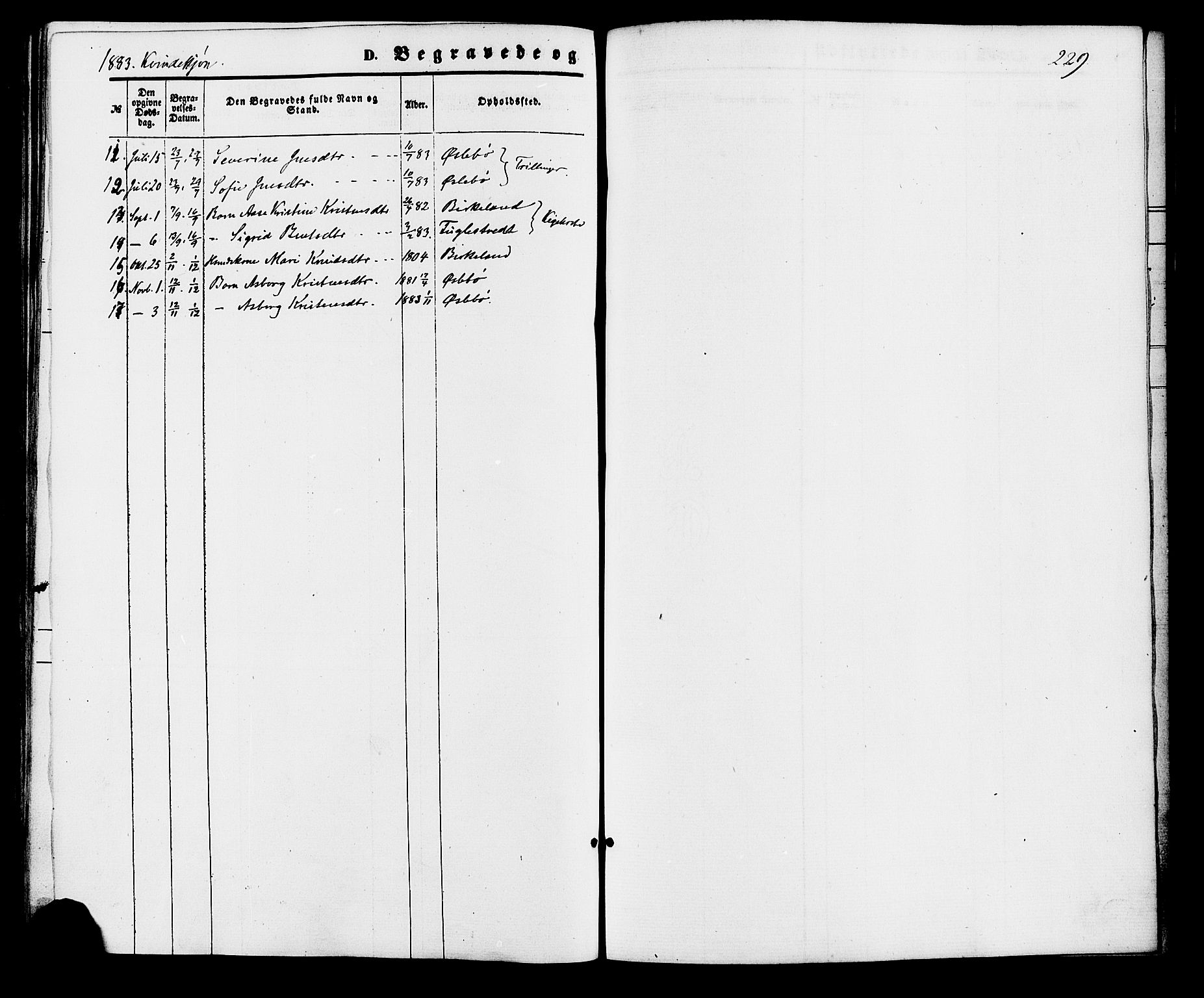 Holum sokneprestkontor, SAK/1111-0022/F/Fa/Fac/L0003: Parish register (official) no. A 3, 1860-1883, p. 229