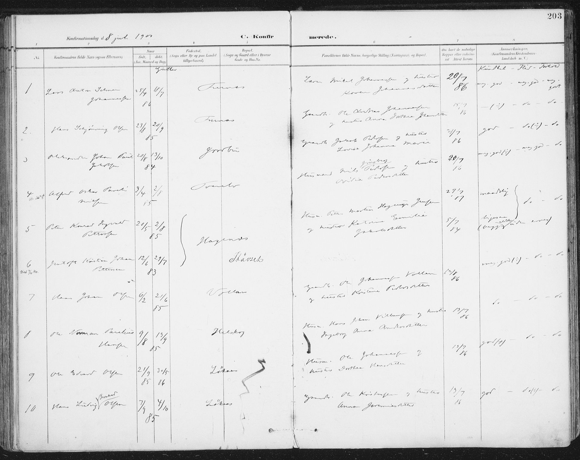 Ministerialprotokoller, klokkerbøker og fødselsregistre - Nordland, SAT/A-1459/852/L0741: Parish register (official) no. 852A11, 1894-1917, p. 203