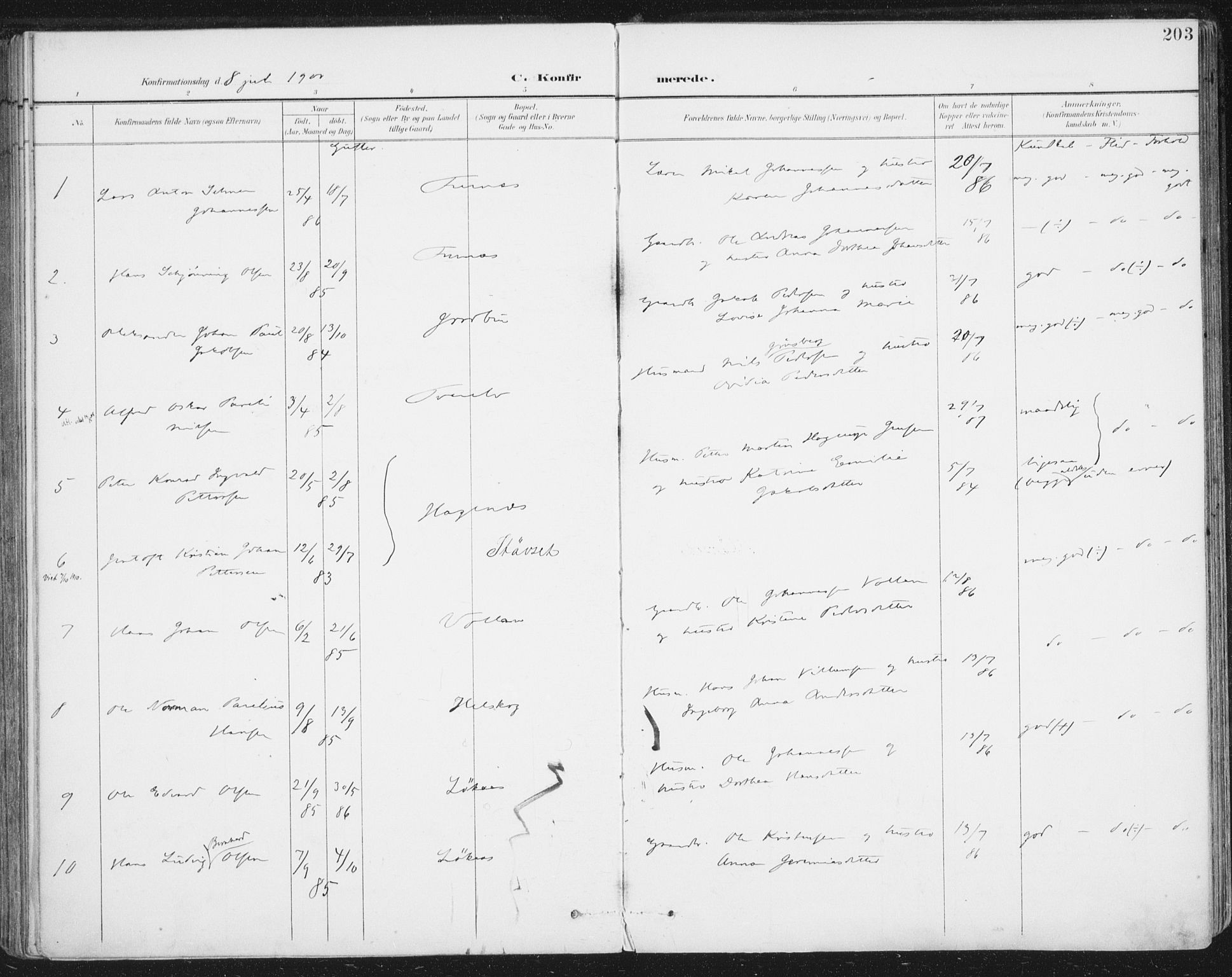 Ministerialprotokoller, klokkerbøker og fødselsregistre - Nordland, AV/SAT-A-1459/852/L0741: Parish register (official) no. 852A11, 1894-1917, p. 203