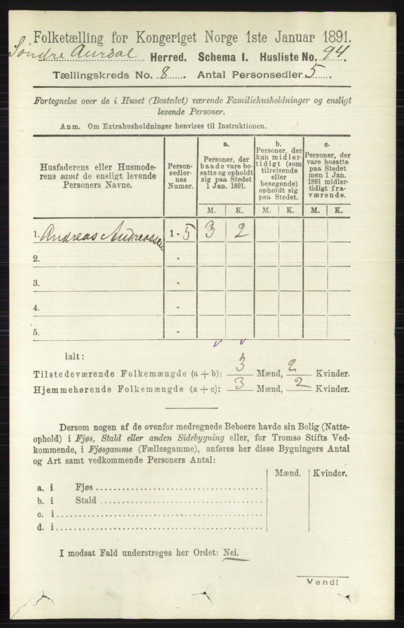 RA, 1891 census for 0540 Sør-Aurdal, 1891, p. 4844