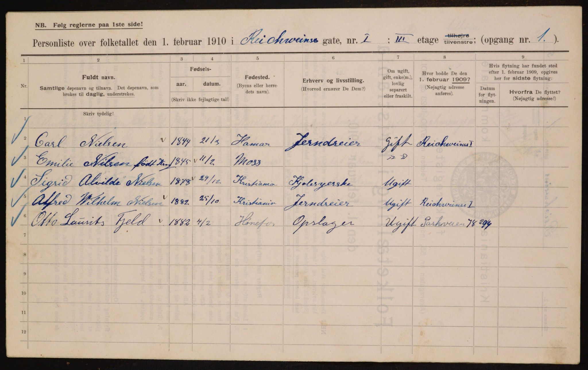 OBA, Municipal Census 1910 for Kristiania, 1910, p. 79004