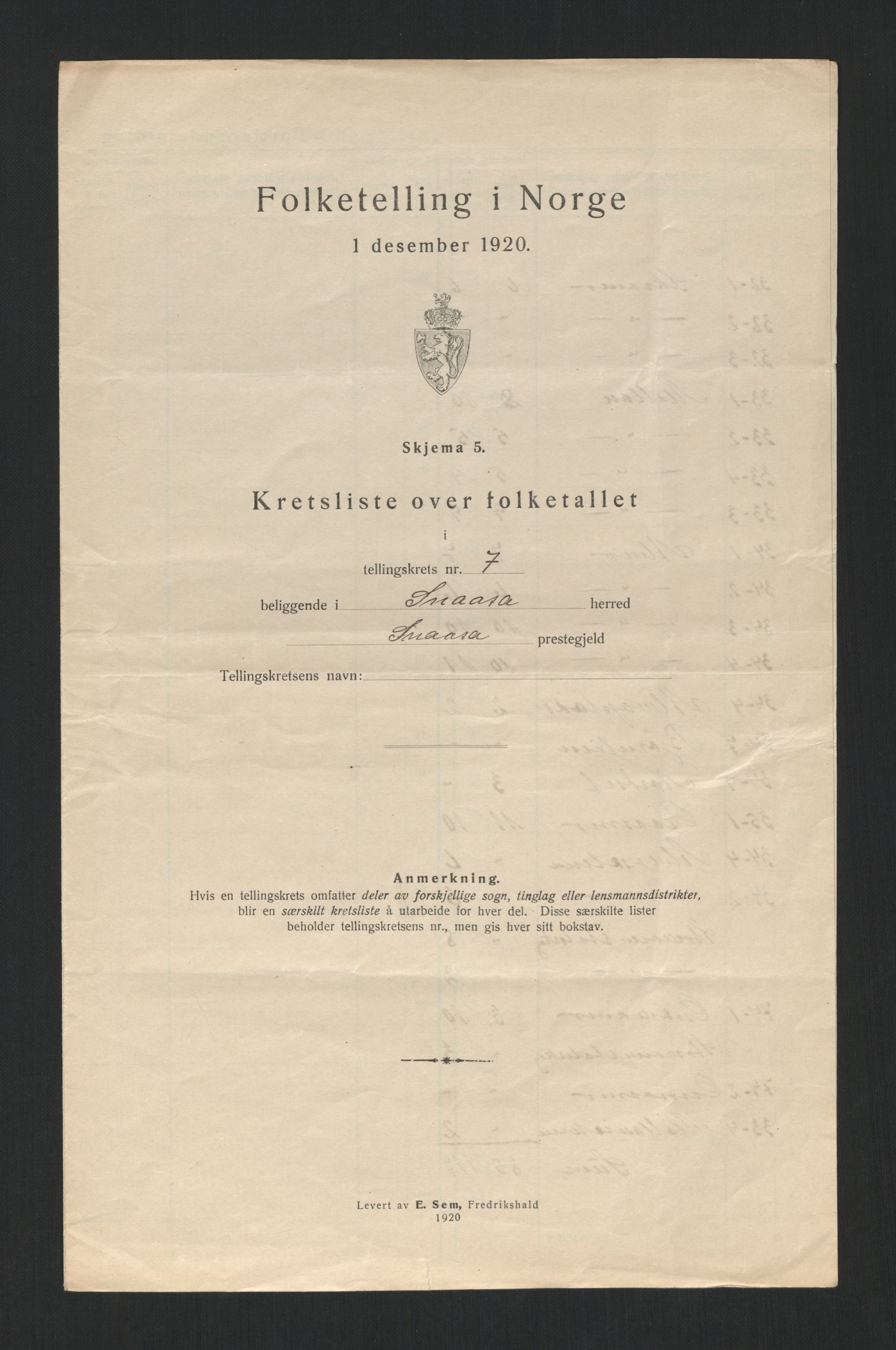 SAT, 1920 census for Snåsa, 1920, p. 33