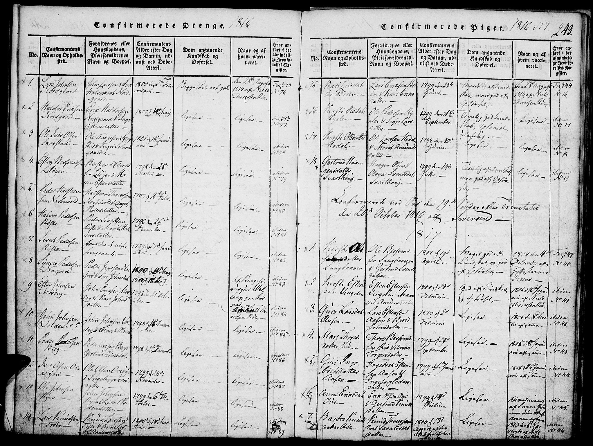Tolga prestekontor, SAH/PREST-062/K/L0004: Parish register (official) no. 4, 1815-1836, p. 243