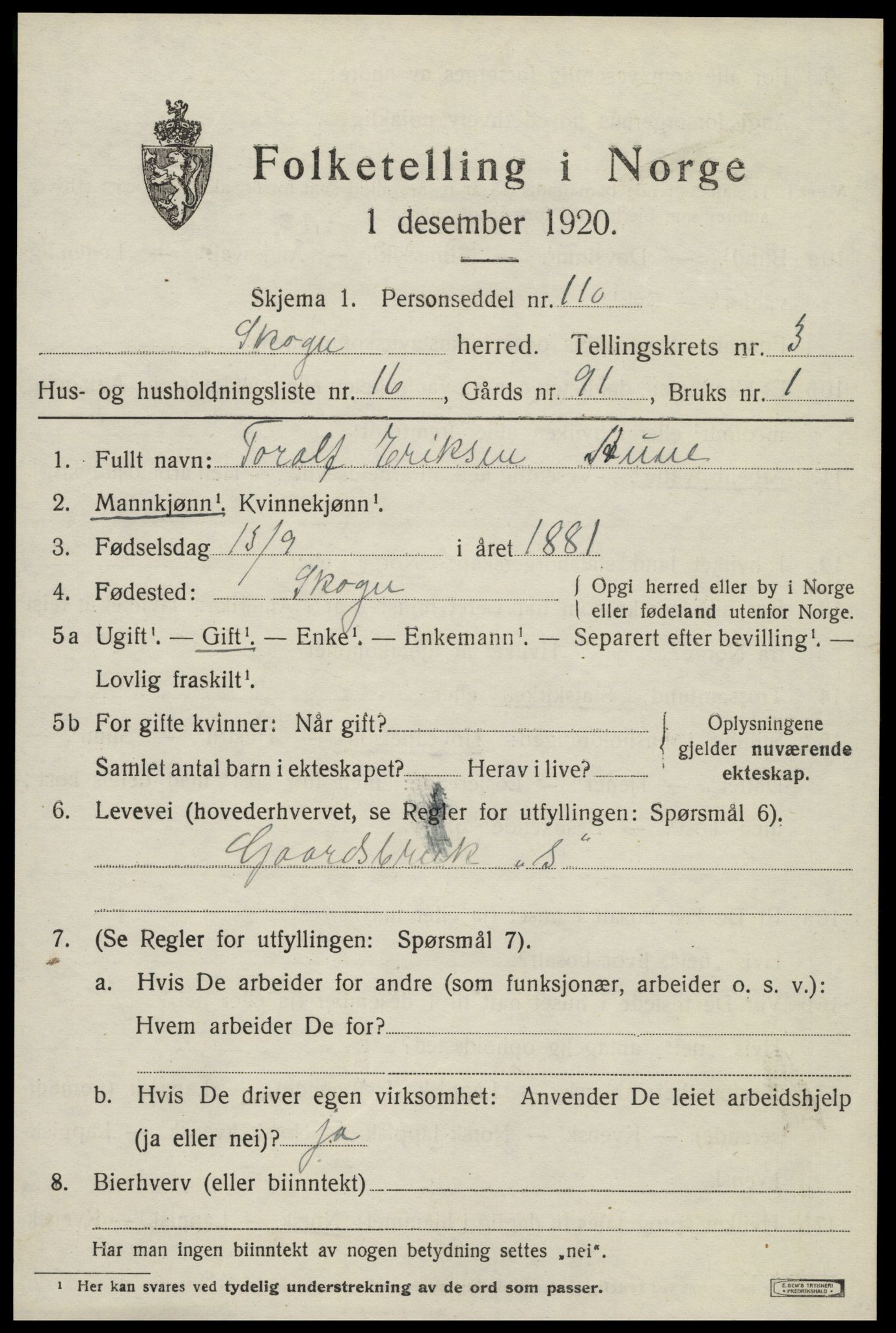 SAT, 1920 census for Skogn, 1920, p. 4813