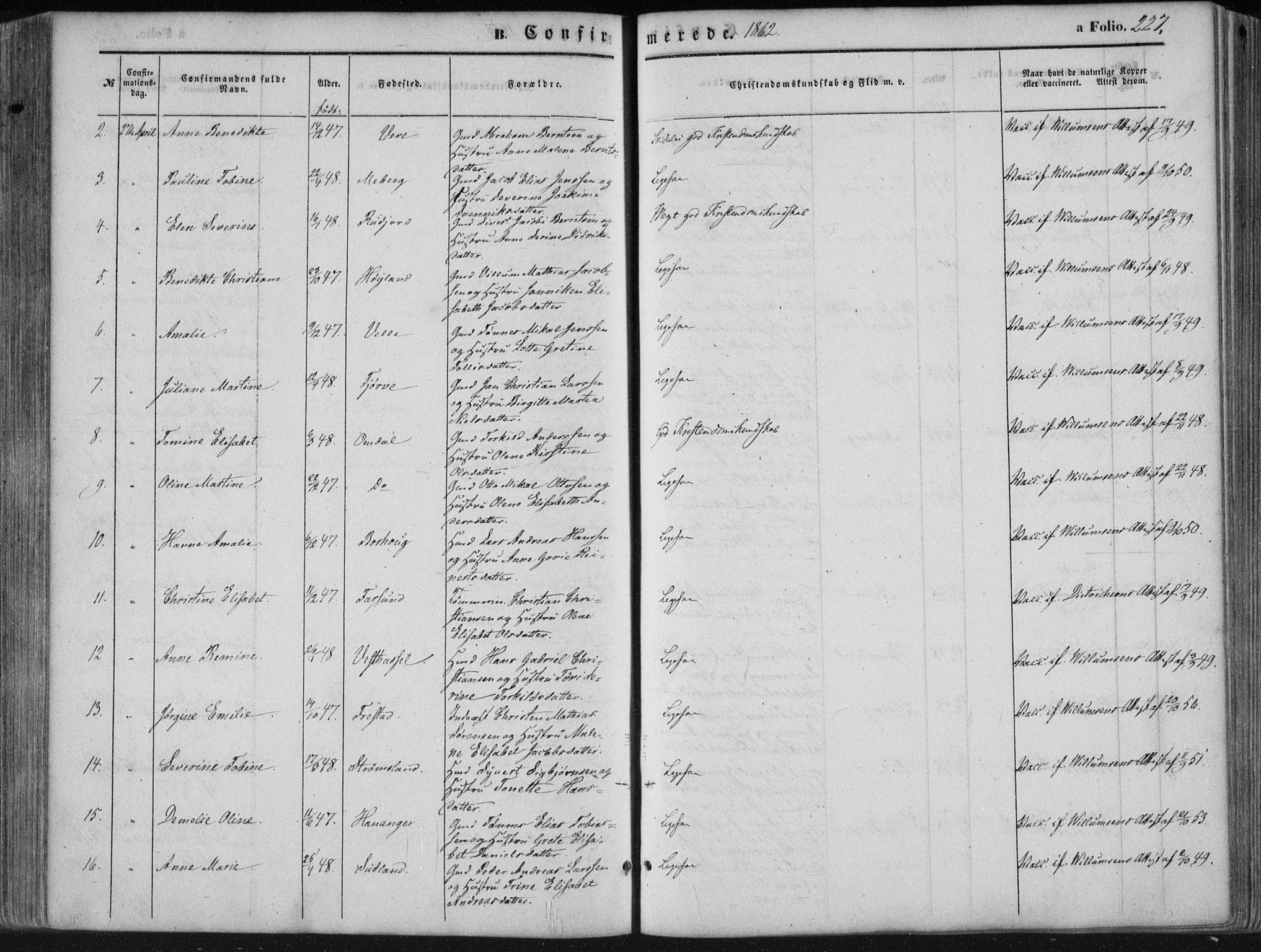 Lista sokneprestkontor, AV/SAK-1111-0027/F/Fa/L0011: Parish register (official) no. A 11, 1861-1878, p. 227