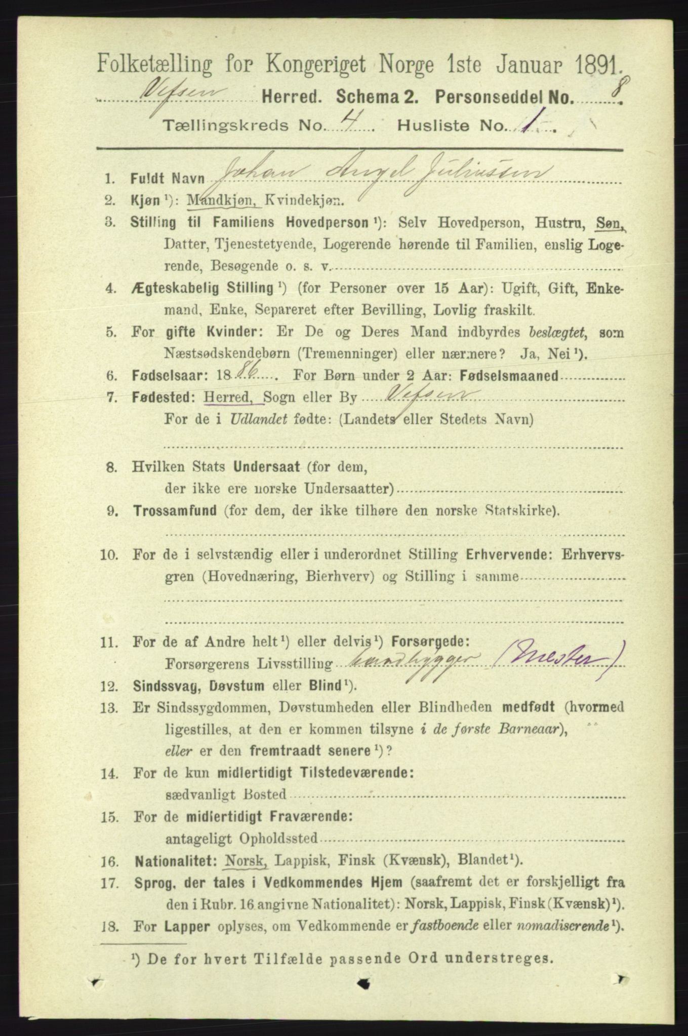 RA, 1891 census for 1824 Vefsn, 1891, p. 1628