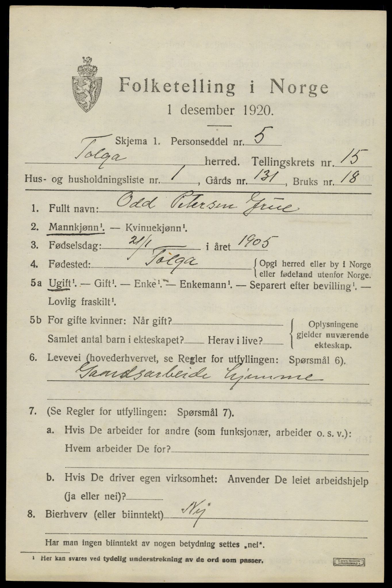 SAH, 1920 census for Tolga, 1920, p. 6879