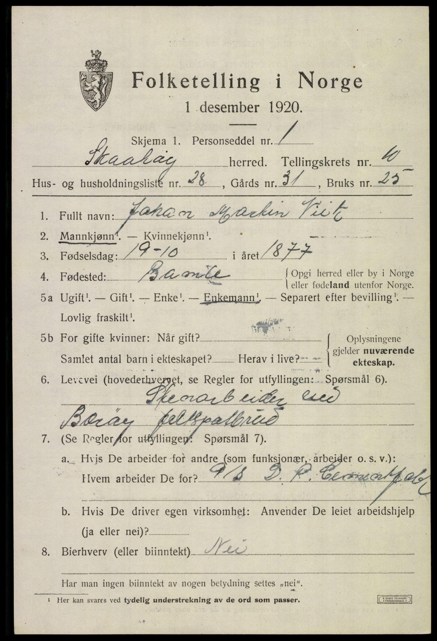 SAKO, 1920 census for Skåtøy, 1920, p. 7622