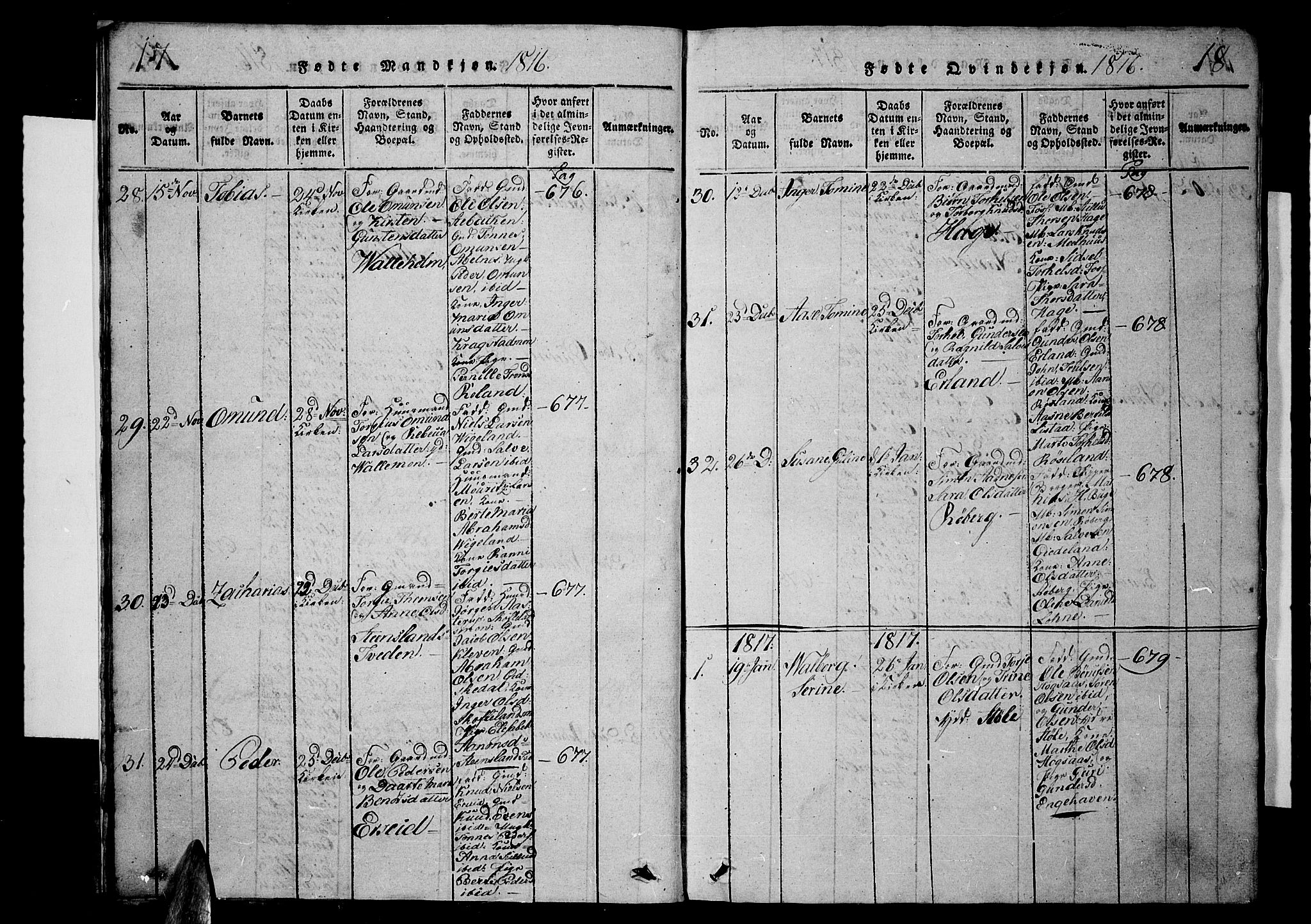 Sør-Audnedal sokneprestkontor, AV/SAK-1111-0039/F/Fb/Fbb/L0001: Parish register (copy) no. B 1, 1815-1827, p. 17-18