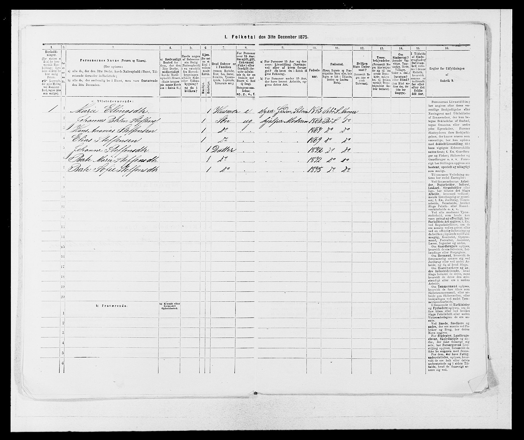 SAB, 1875 census for 1261P Manger, 1875, p. 394