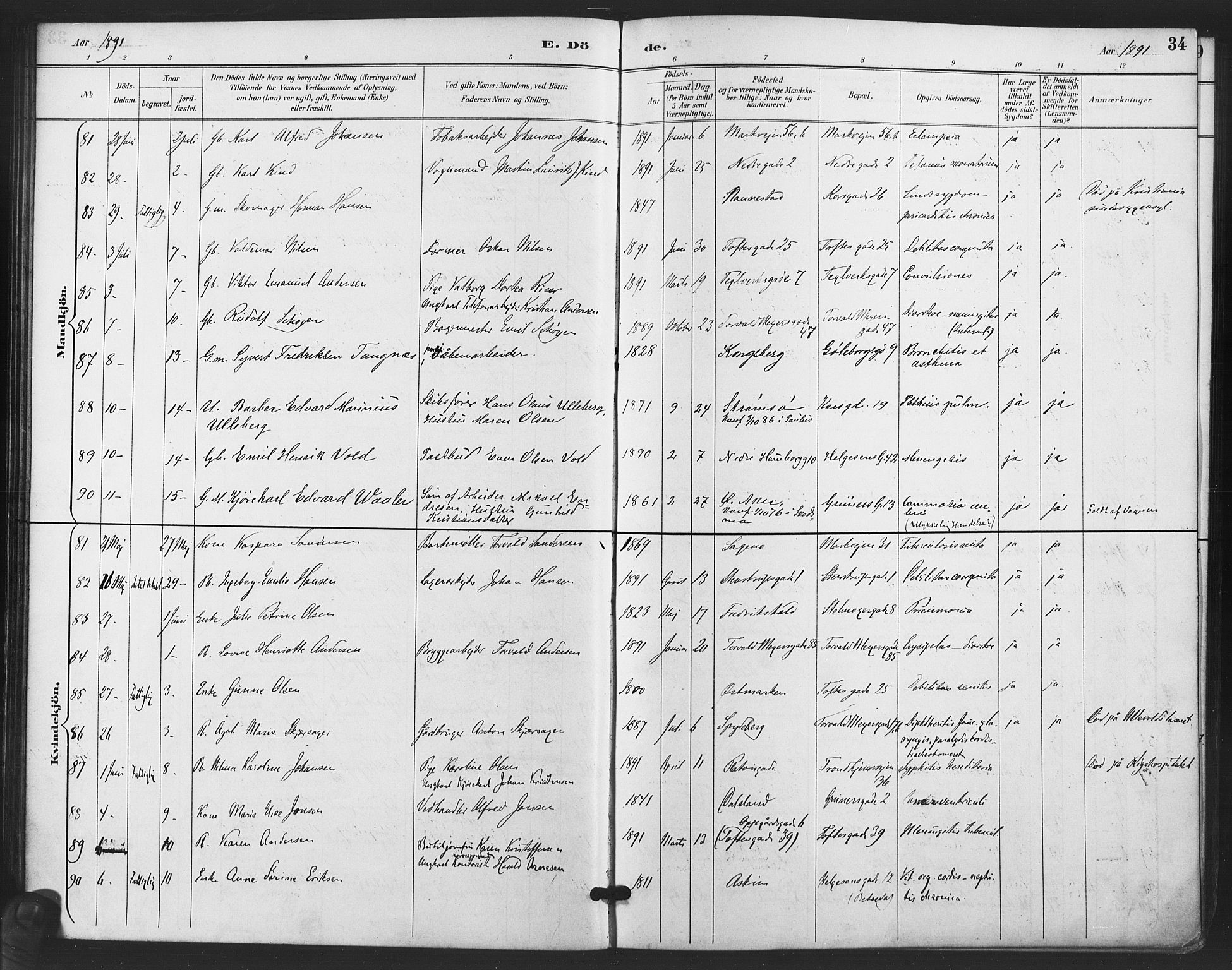 Paulus prestekontor Kirkebøker, SAO/A-10871/F/Fa/L0011: Parish register (official) no. 11, 1889-1897, p. 34