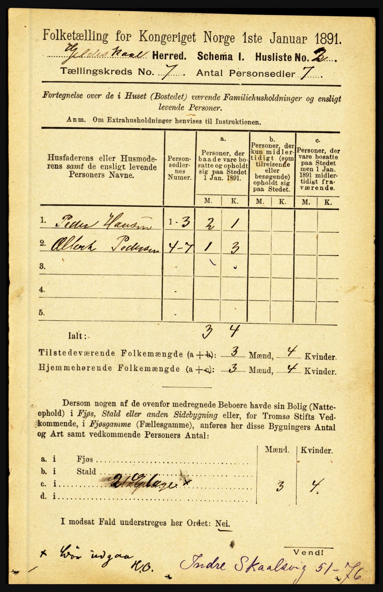 RA, 1891 census for 1838 Gildeskål, 1891, p. 2204