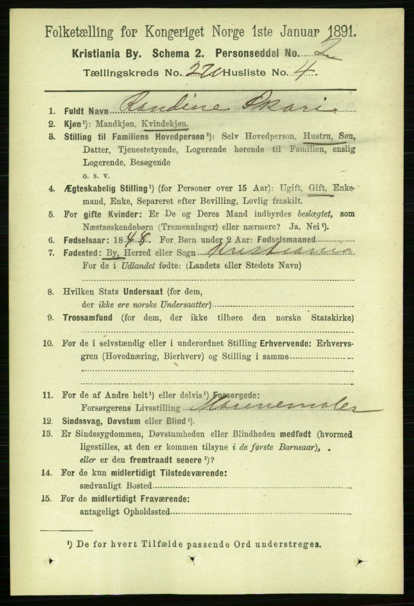 RA, 1891 census for 0301 Kristiania, 1891, p. 164109