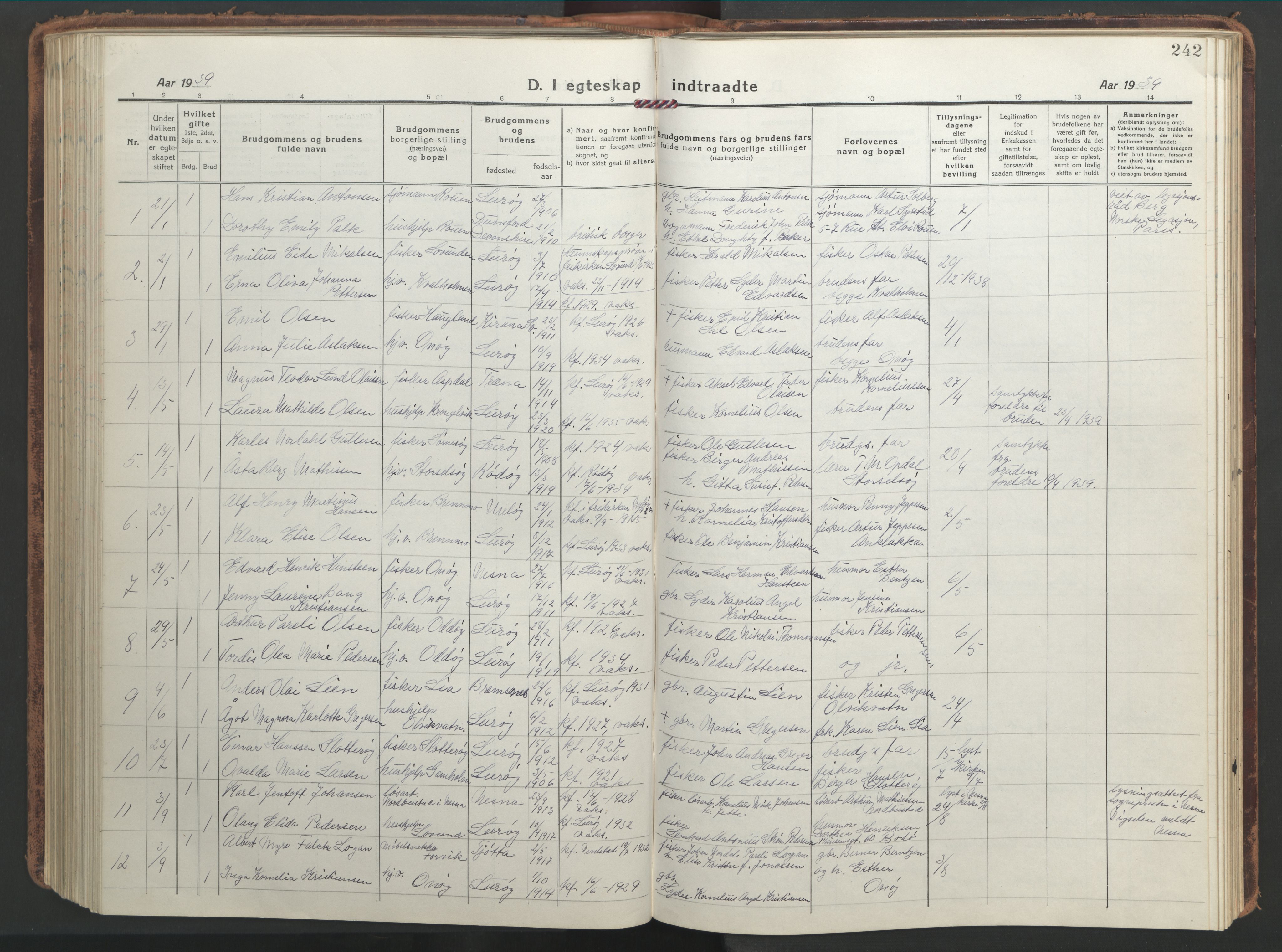 Ministerialprotokoller, klokkerbøker og fødselsregistre - Nordland, AV/SAT-A-1459/839/L0574: Parish register (copy) no. 839C04, 1918-1950, p. 242